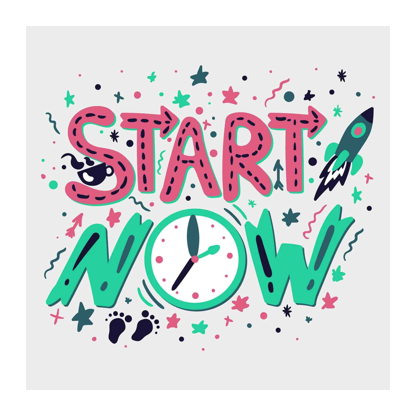 Motivational "Start Now" Rocket & Coffee Wall Art