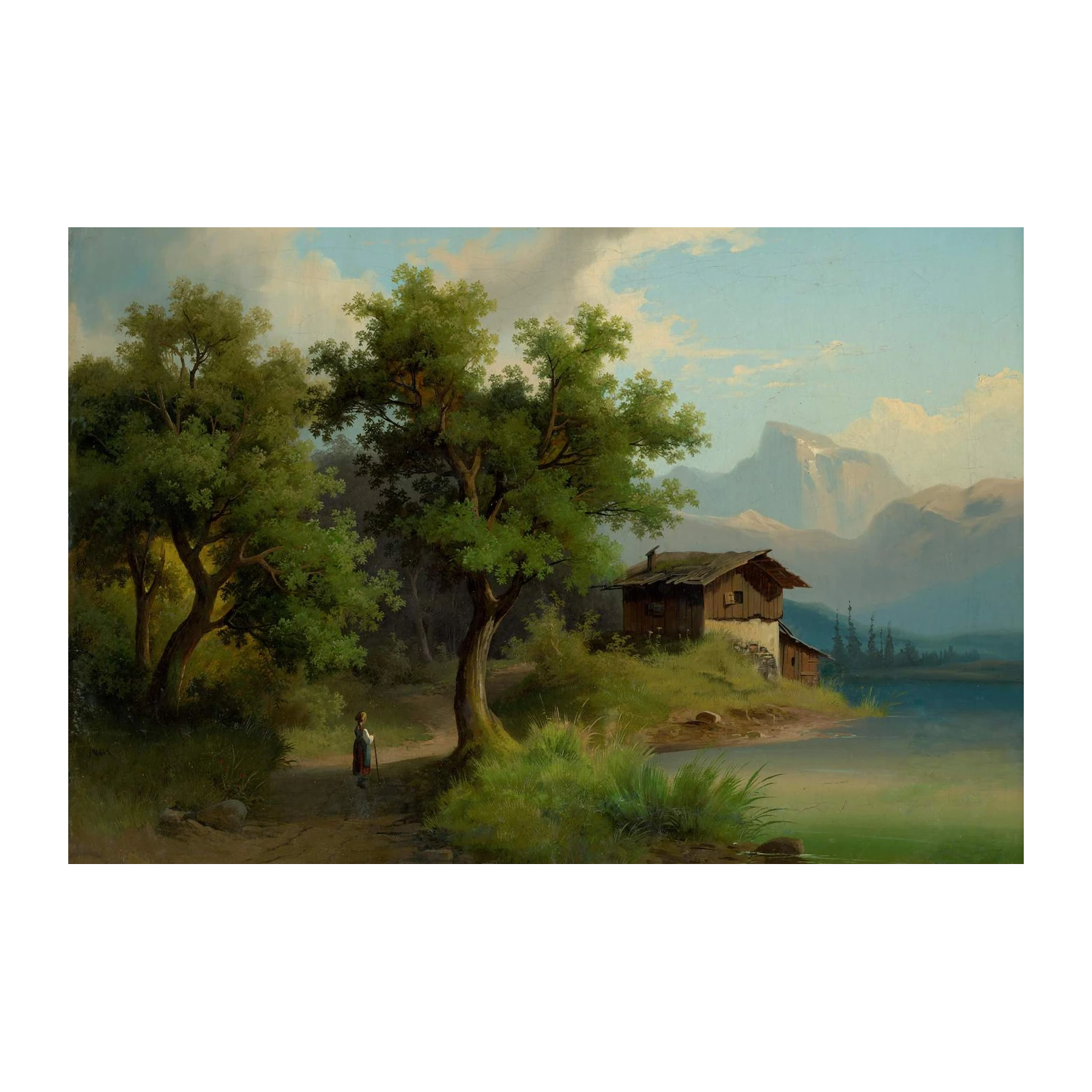 Tranquil Alpine Cabin Landscape Wall Art