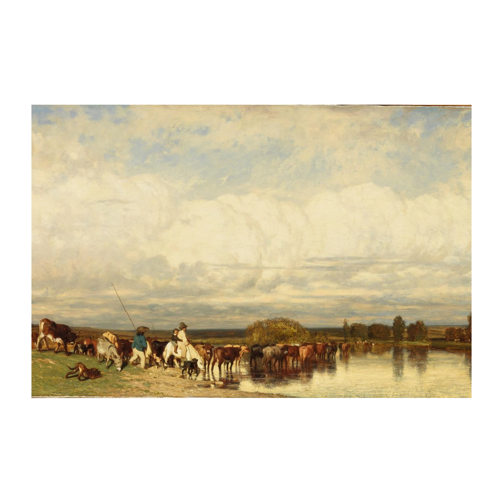 Pastoral Cattle Watering Landscape Wall Art