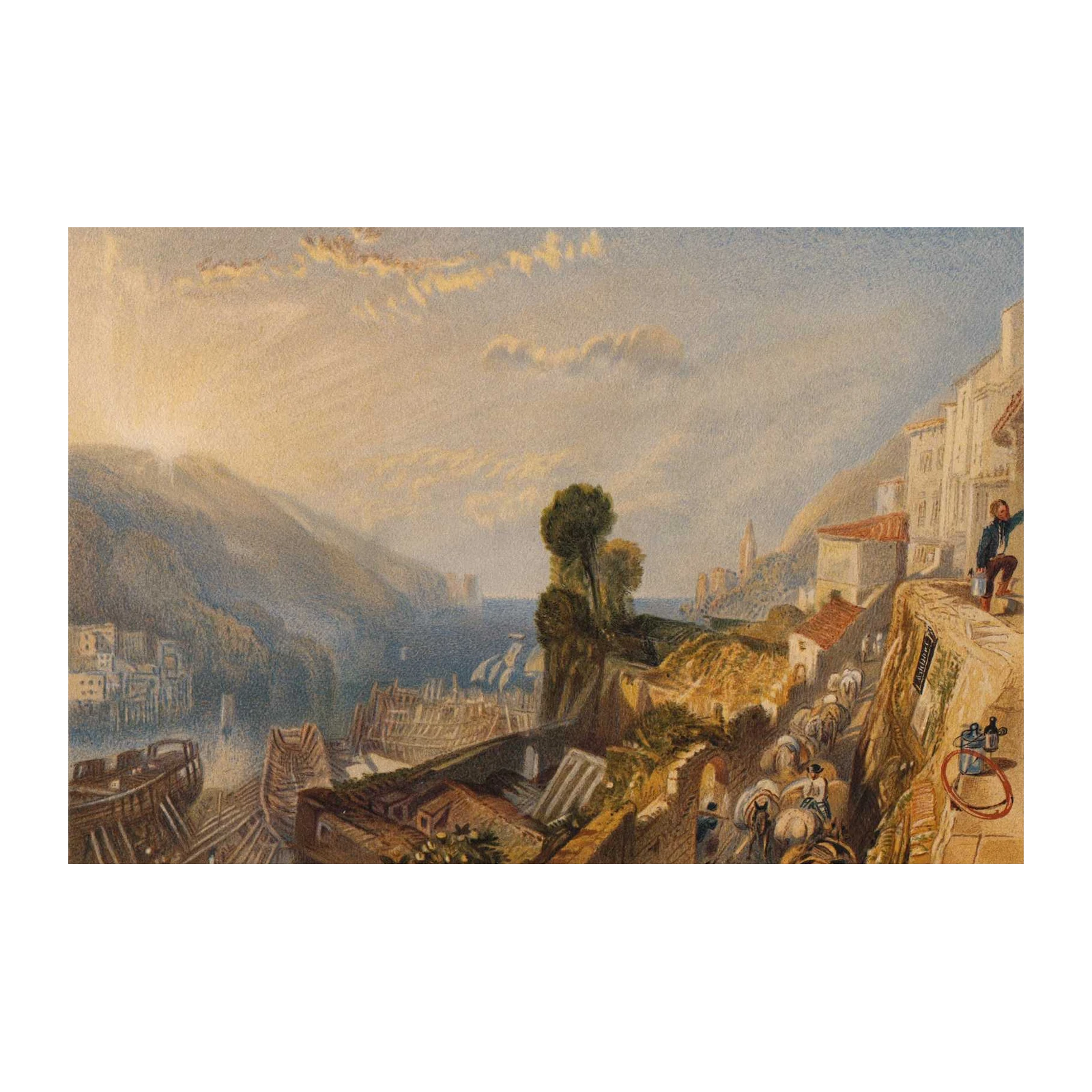 Italian Coastal Village Horse Carriage Wall Art