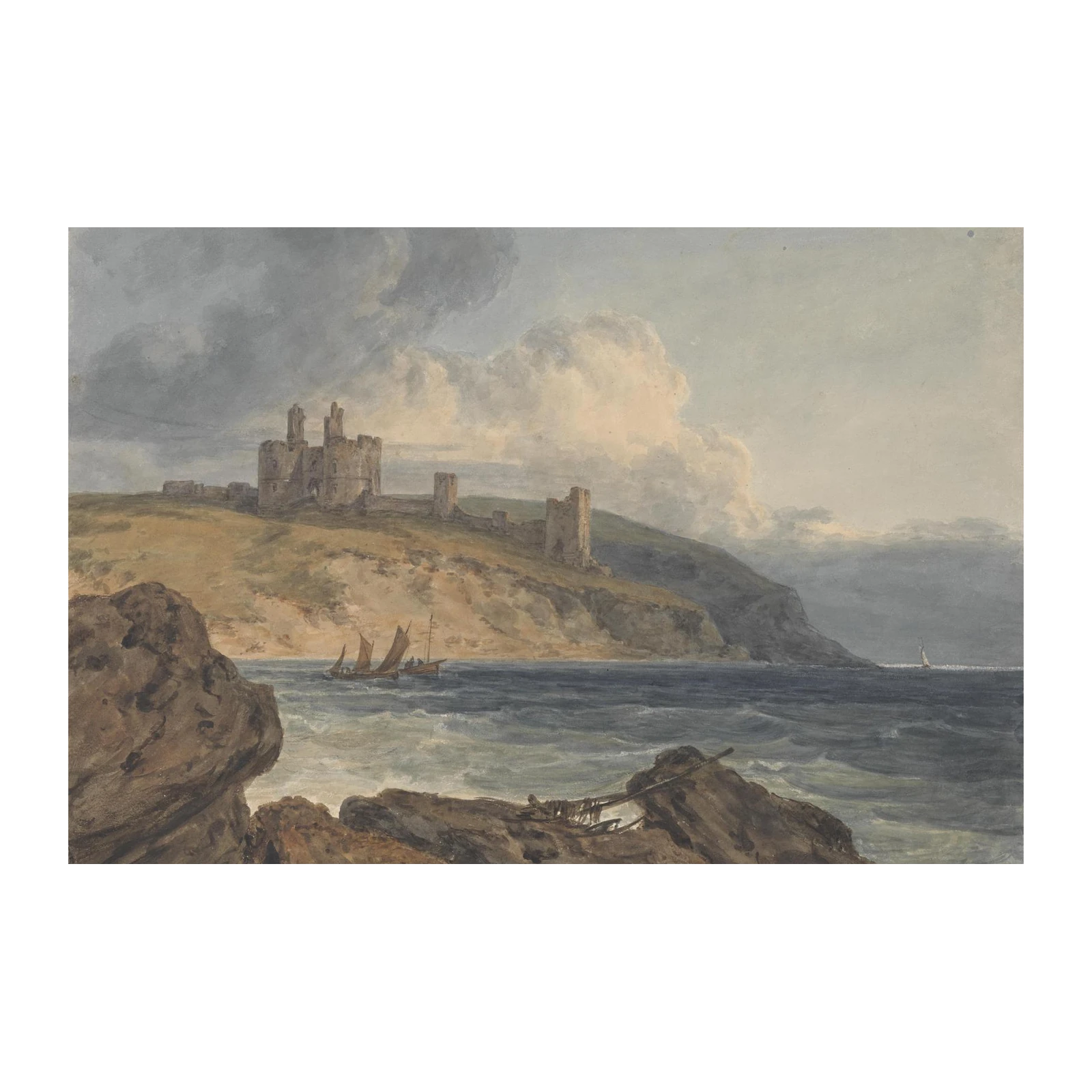 Coastal Castle Seascape Watercolor Wall Art