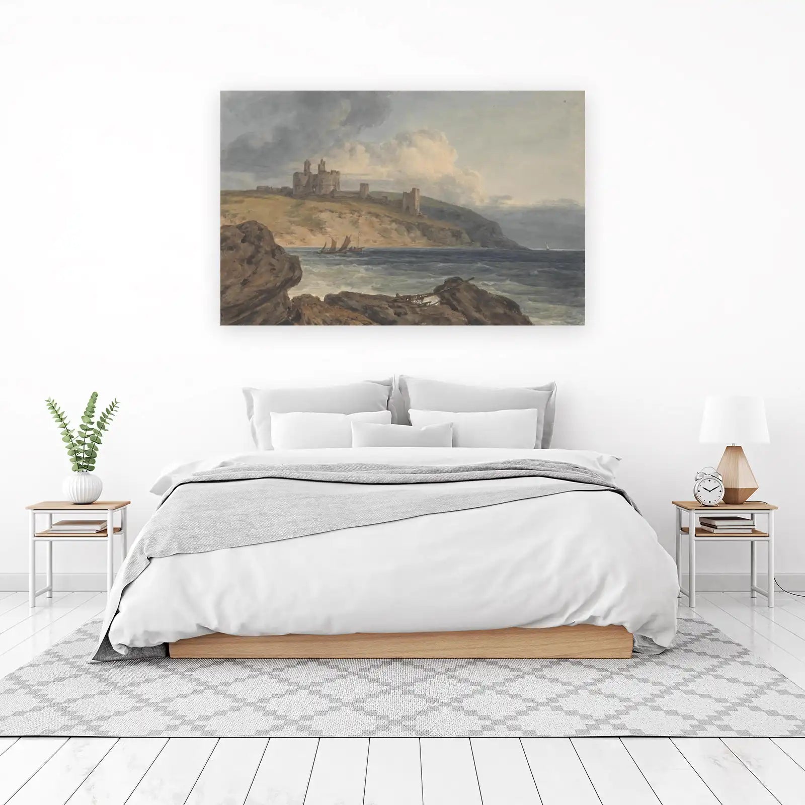 Coastal Castle Seascape Watercolor Wall Art