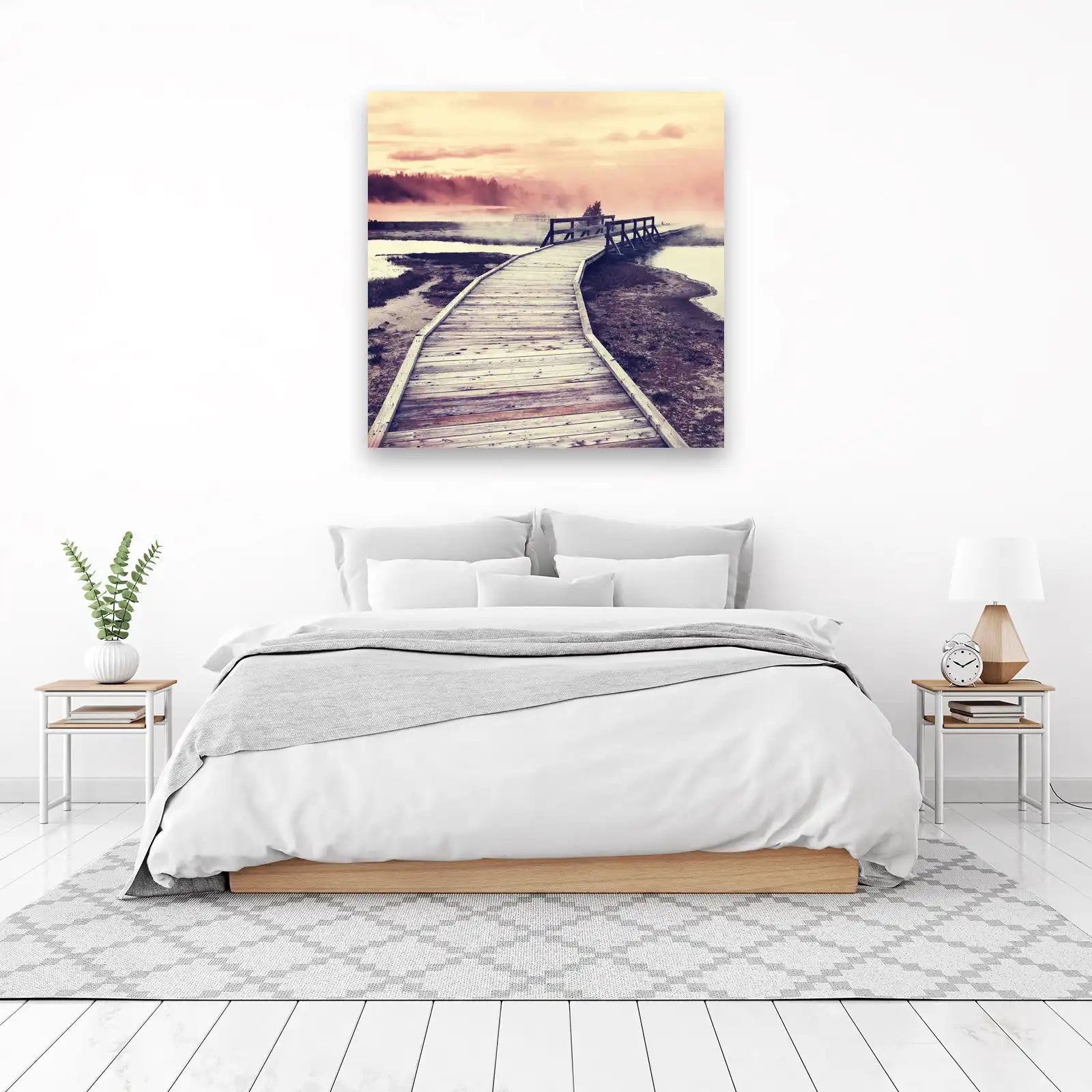 Misty Boardwalk Serenity Landscape Wall Art