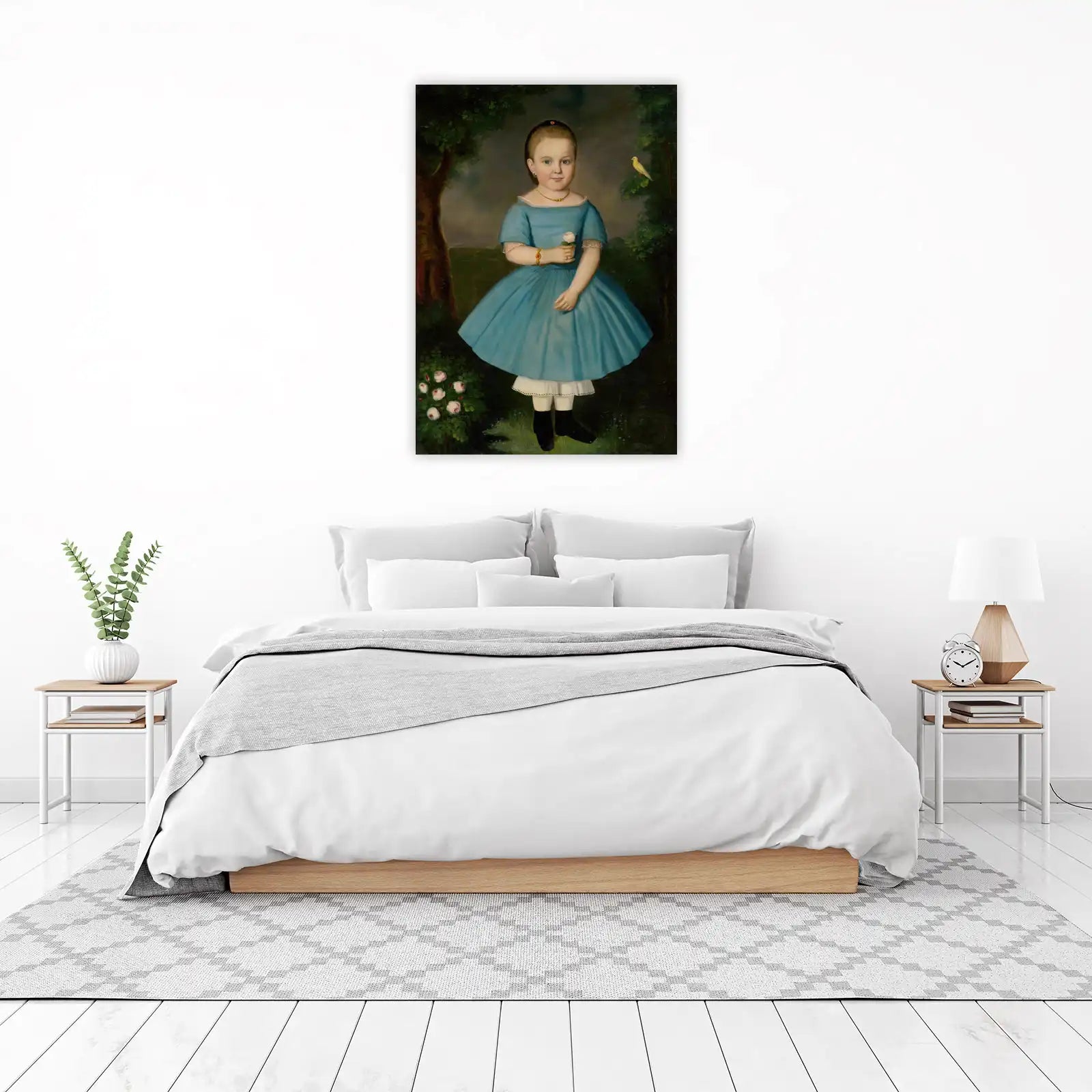 Vintage Girl with Bird & Roses Wall Art