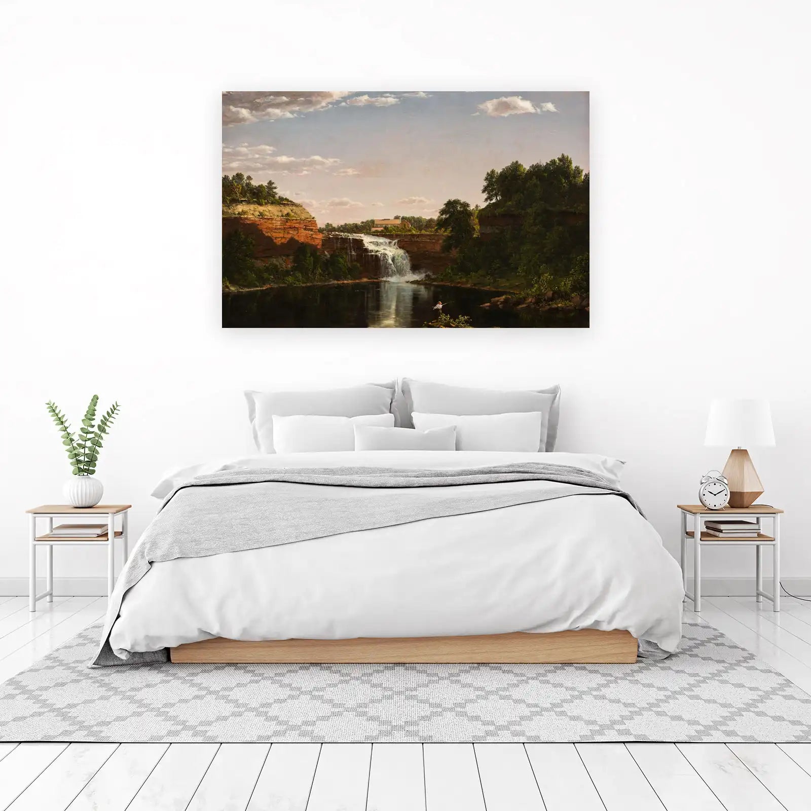 Majestic Waterfall & Fishing Serenity Wall Art