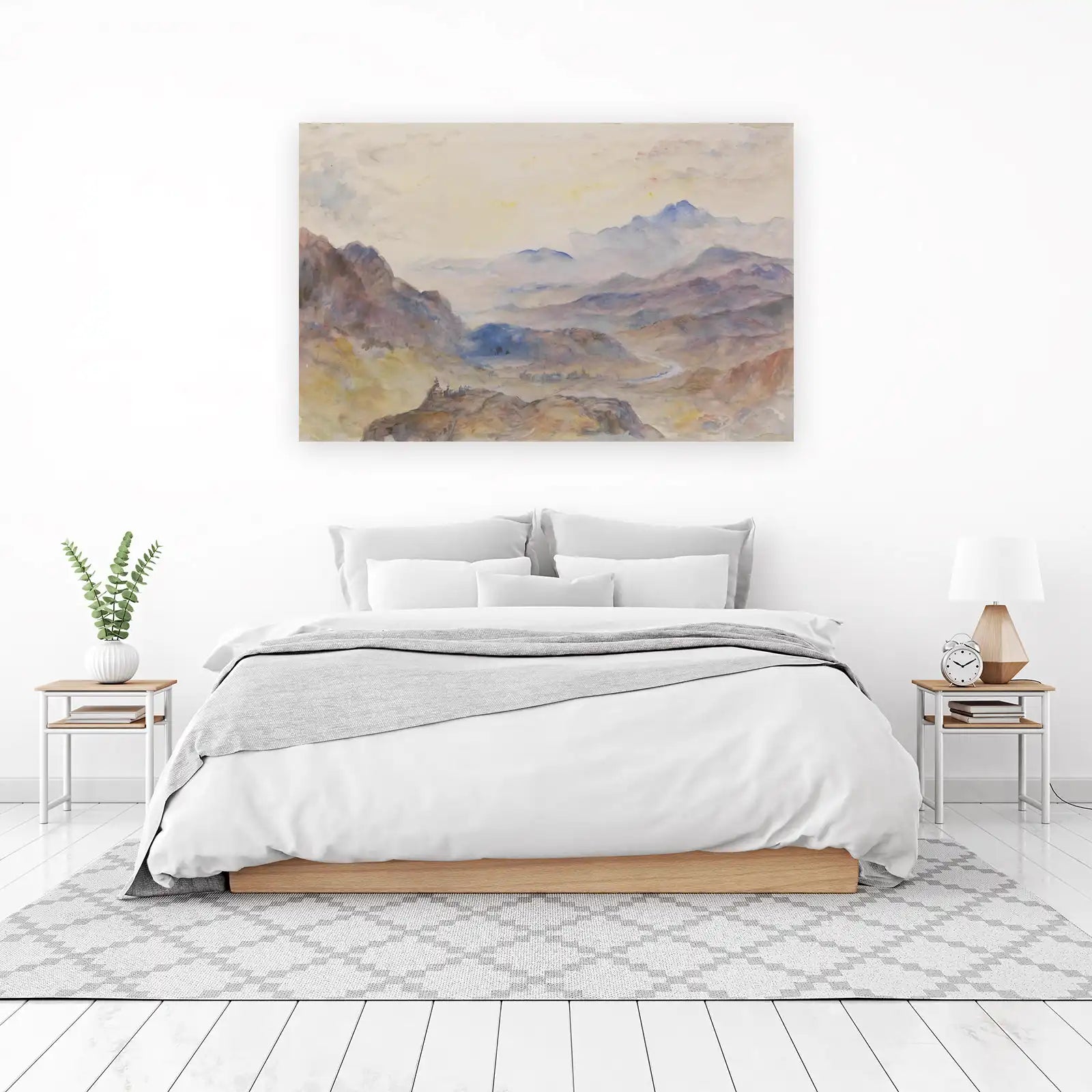 Misty Mountain Landscape Watercolor Wall Art