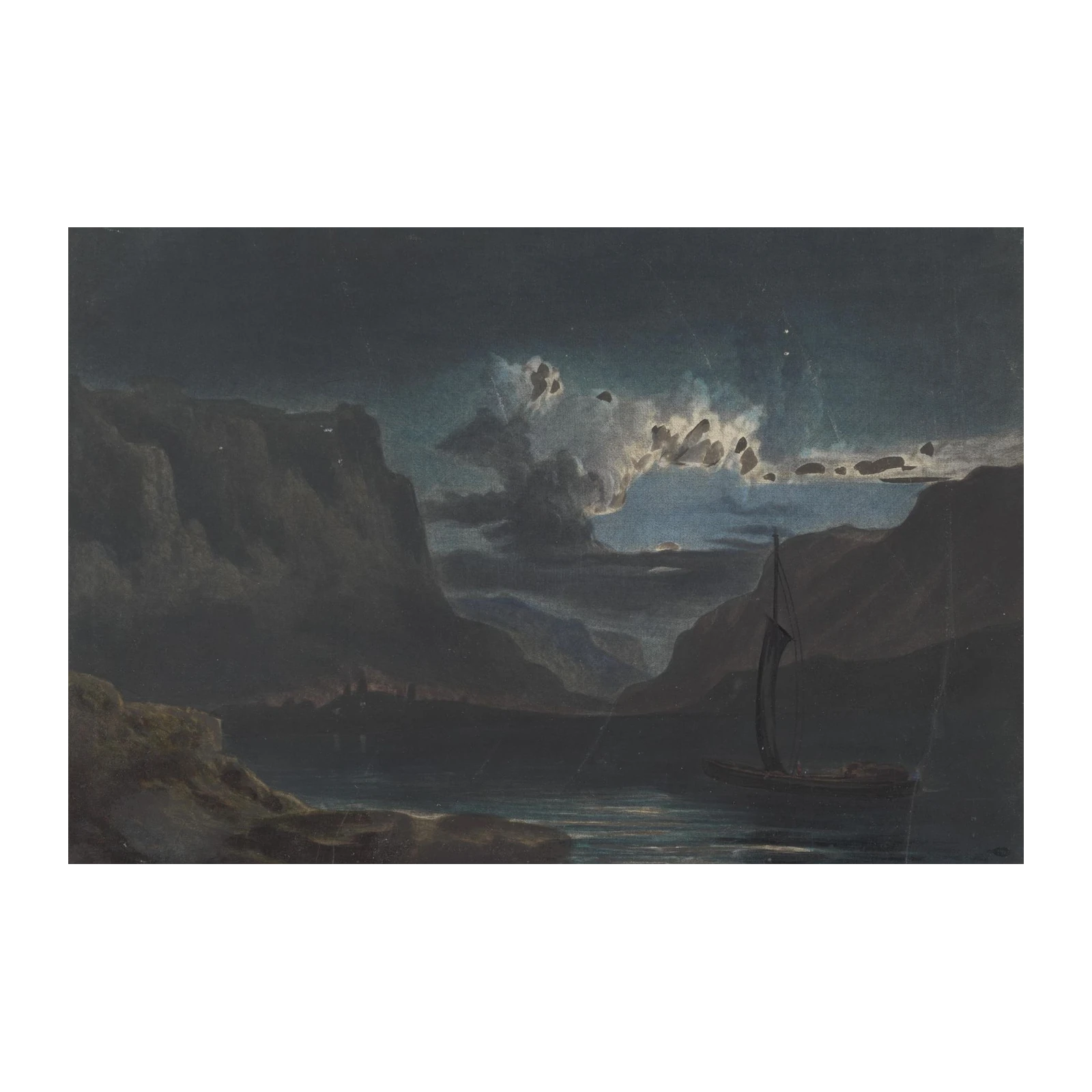 Moonlit Sailboat Landscape Wall Art