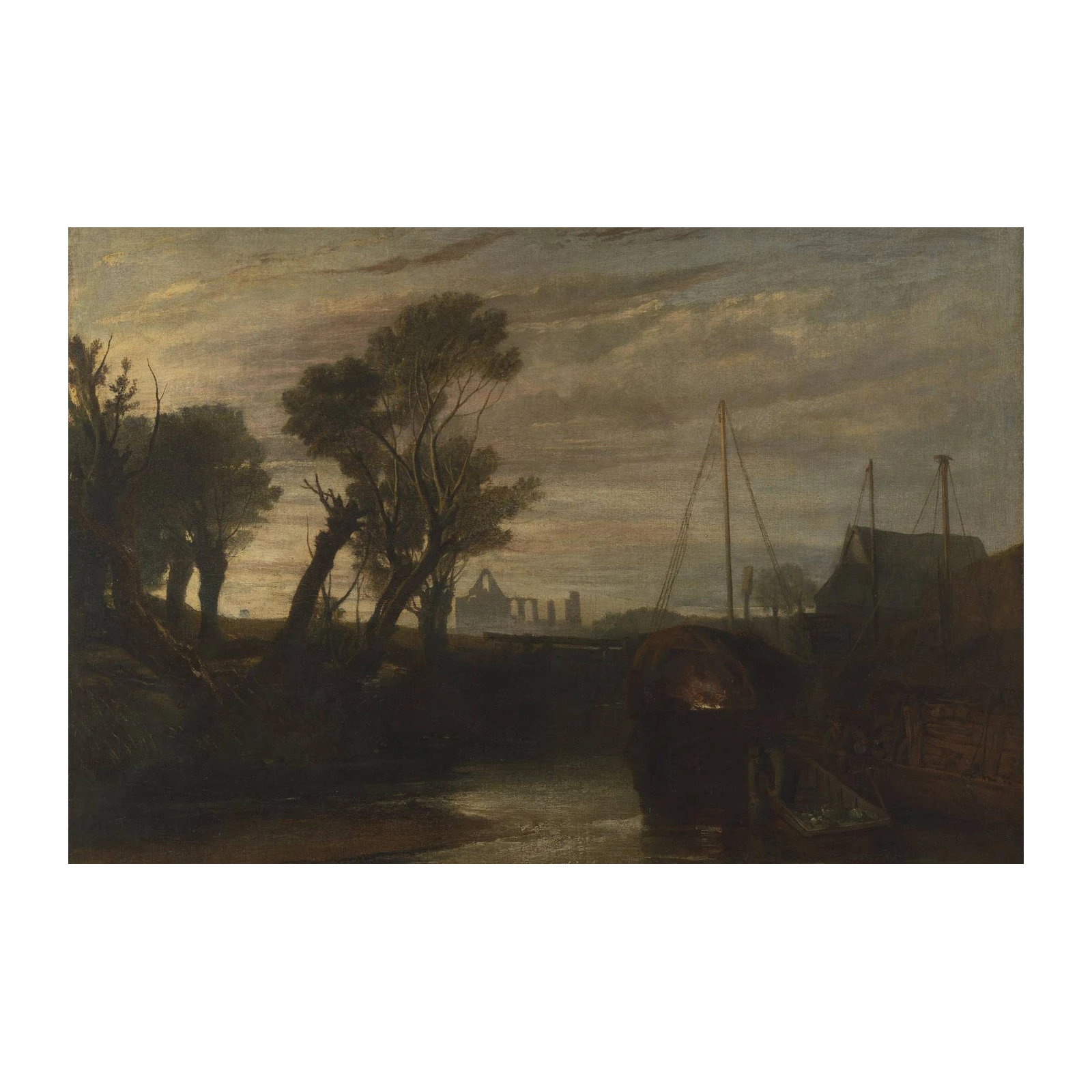 Moody River Landscape with Ruins Wall Art