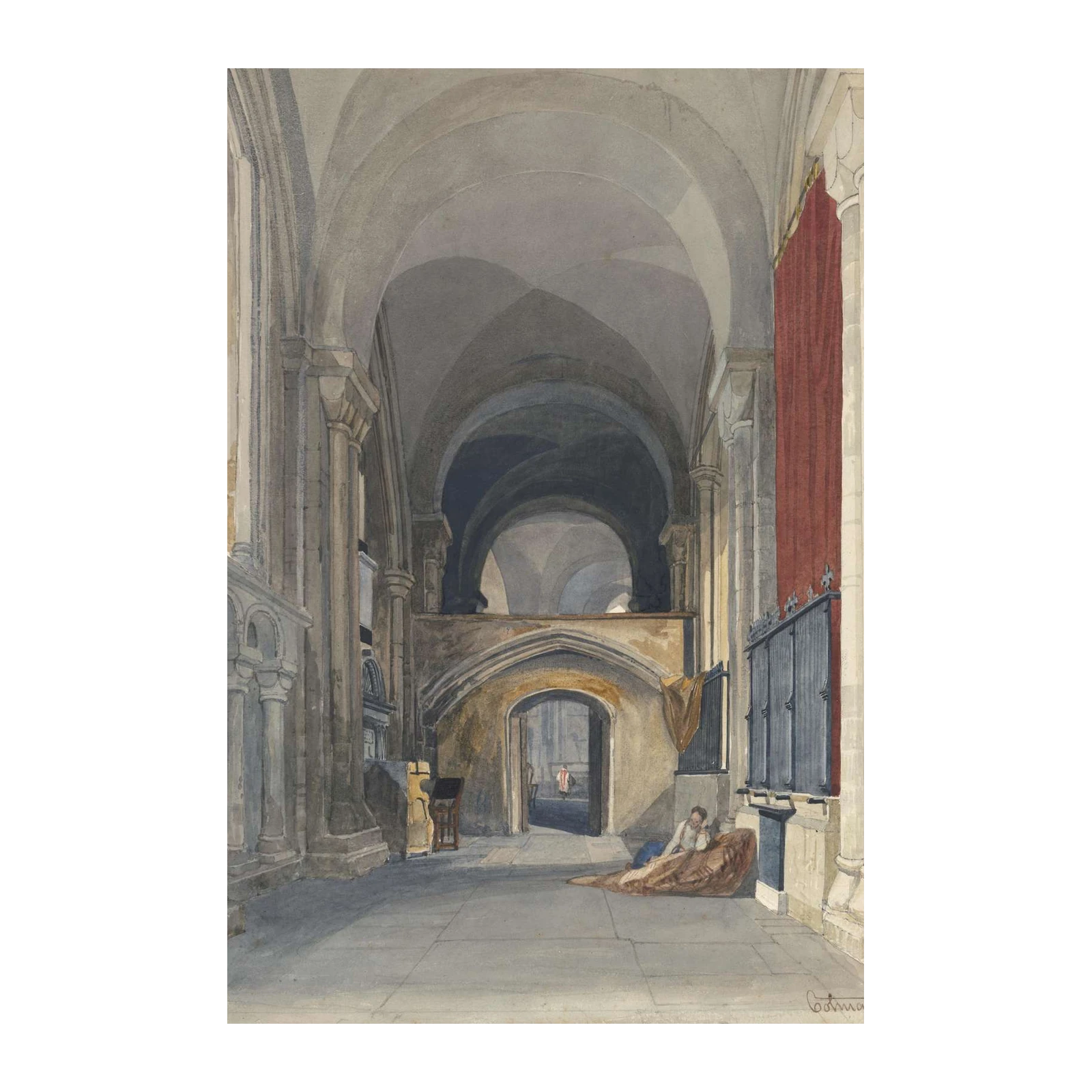 Gothic Cathedral Interior Watercolor Wall Art
