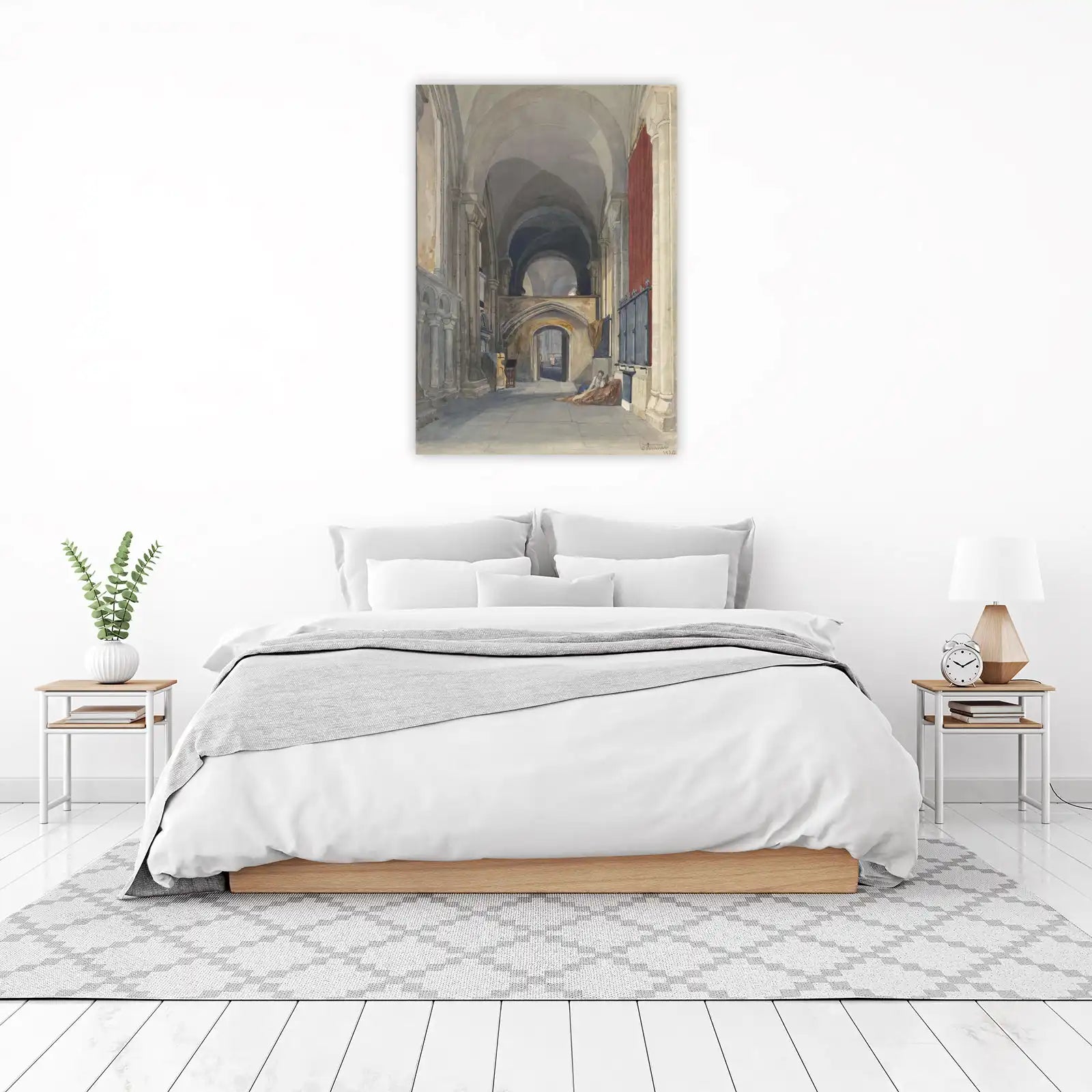 Gothic Cathedral Interior Watercolor Wall Art
