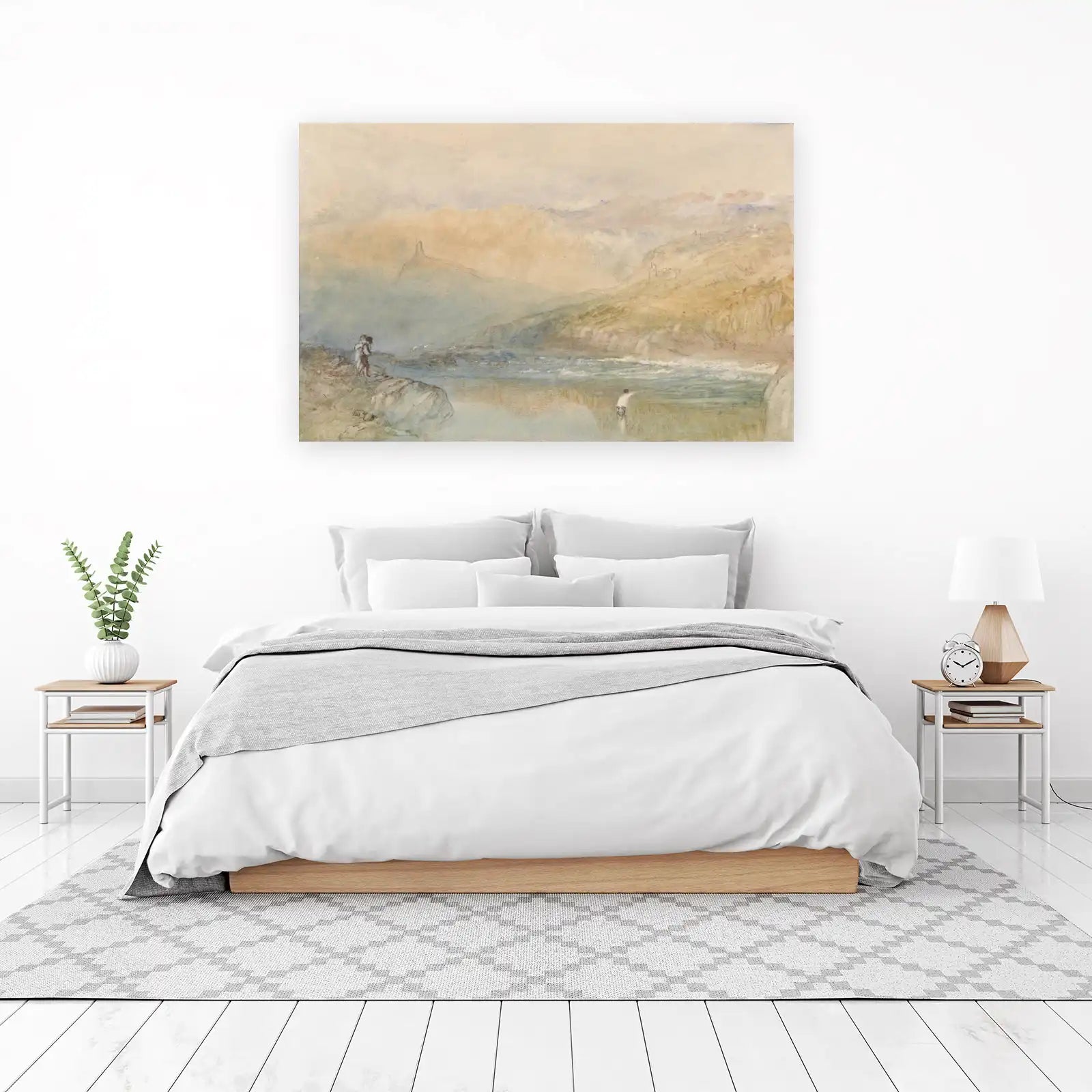 Misty Mountain Landscape Watercolor Wall Art