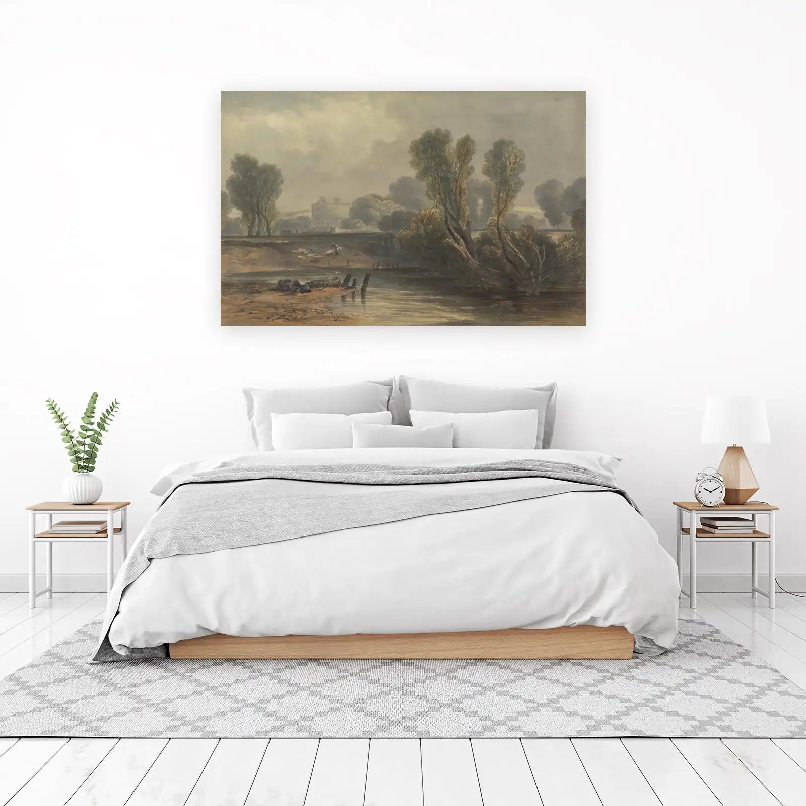 Serene Riverside Landscape Watercolour Wall Art