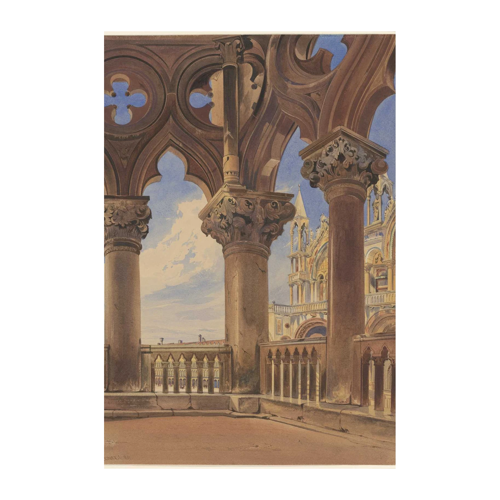 Venetian Gothic Archway Watercolor Wall Art