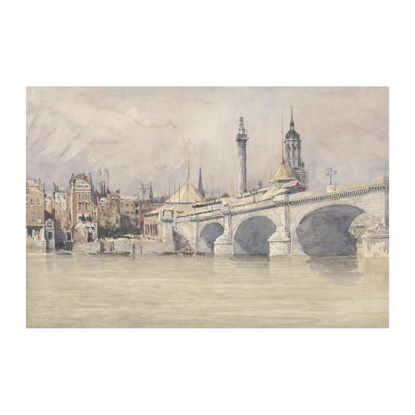 Victorian London Bridge Watercolor Wall Art