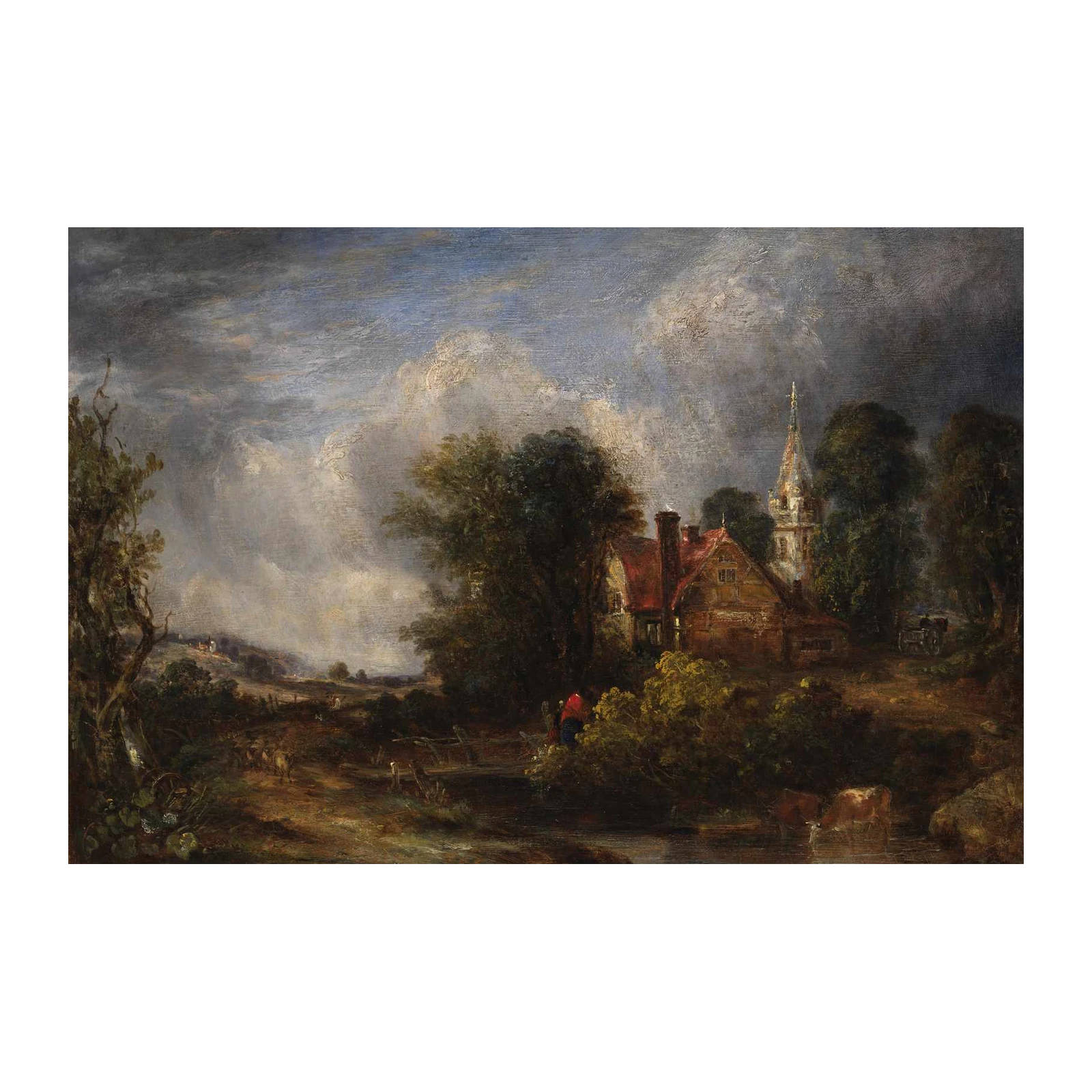 Pastoral Village Scene Oil Painting Wall Art