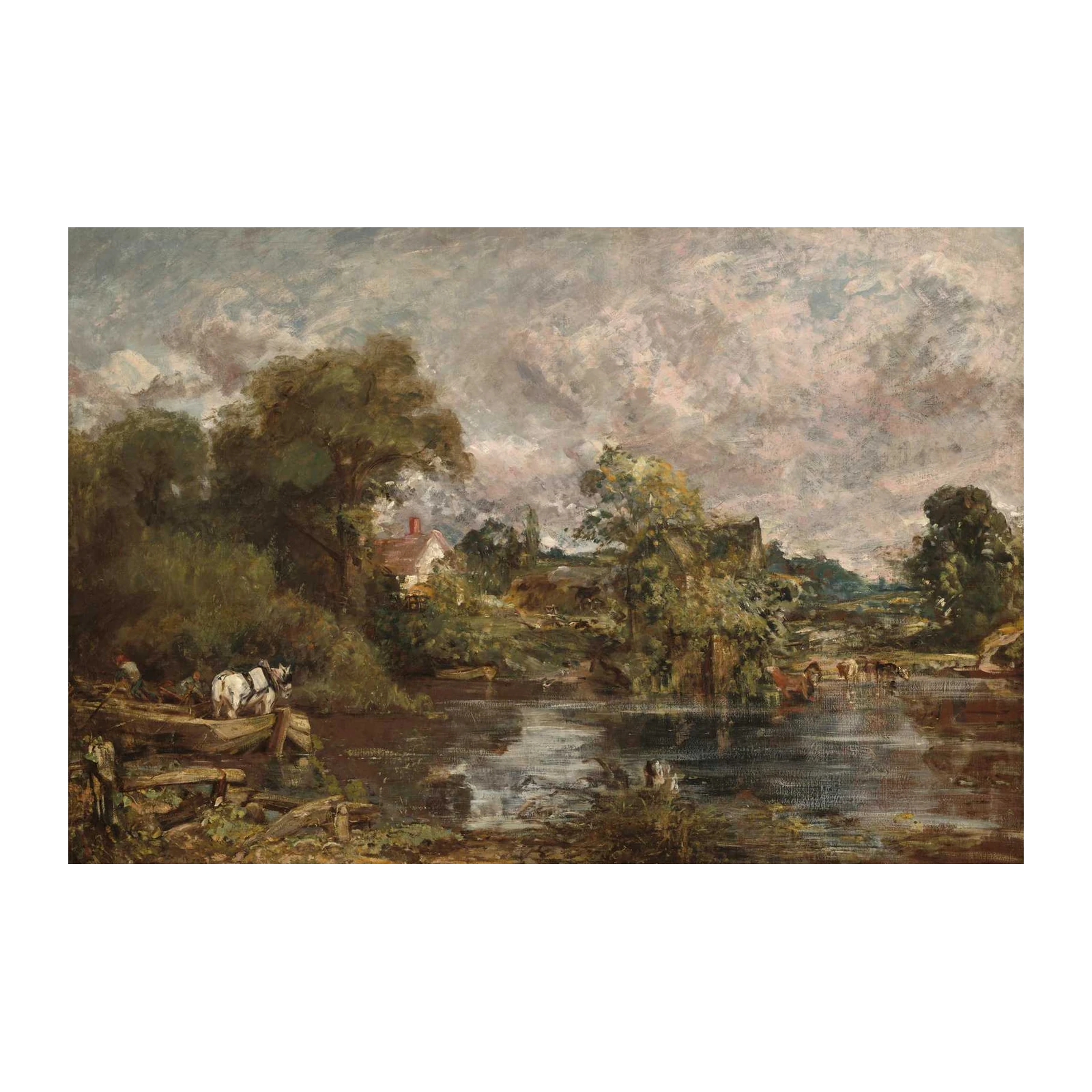 English Countryside Canal Horses Wall Art