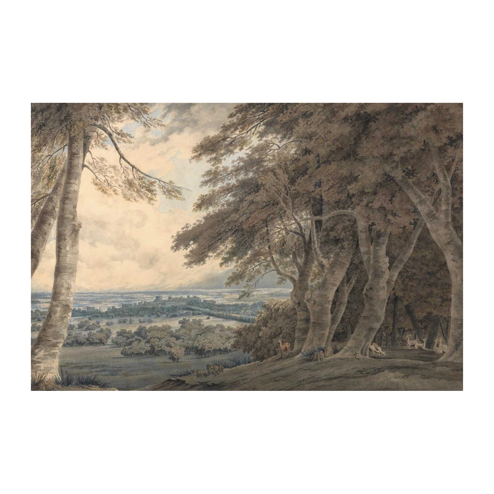 Serene Landscape with Castle & Deer Wall Art