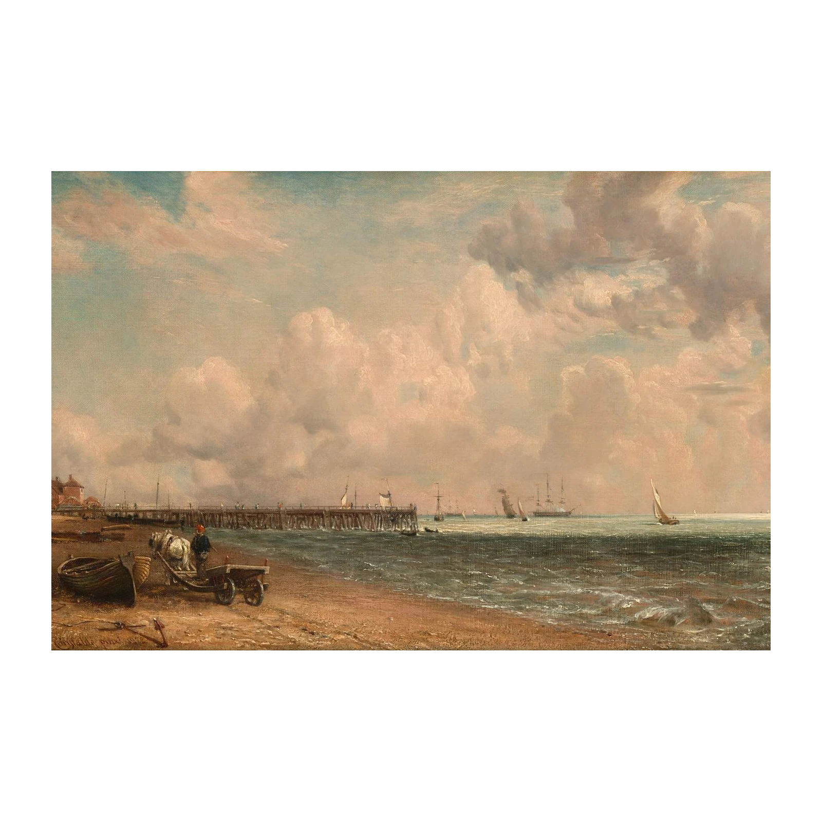 Coastal Pier & Sailboats Landscape Wall Art