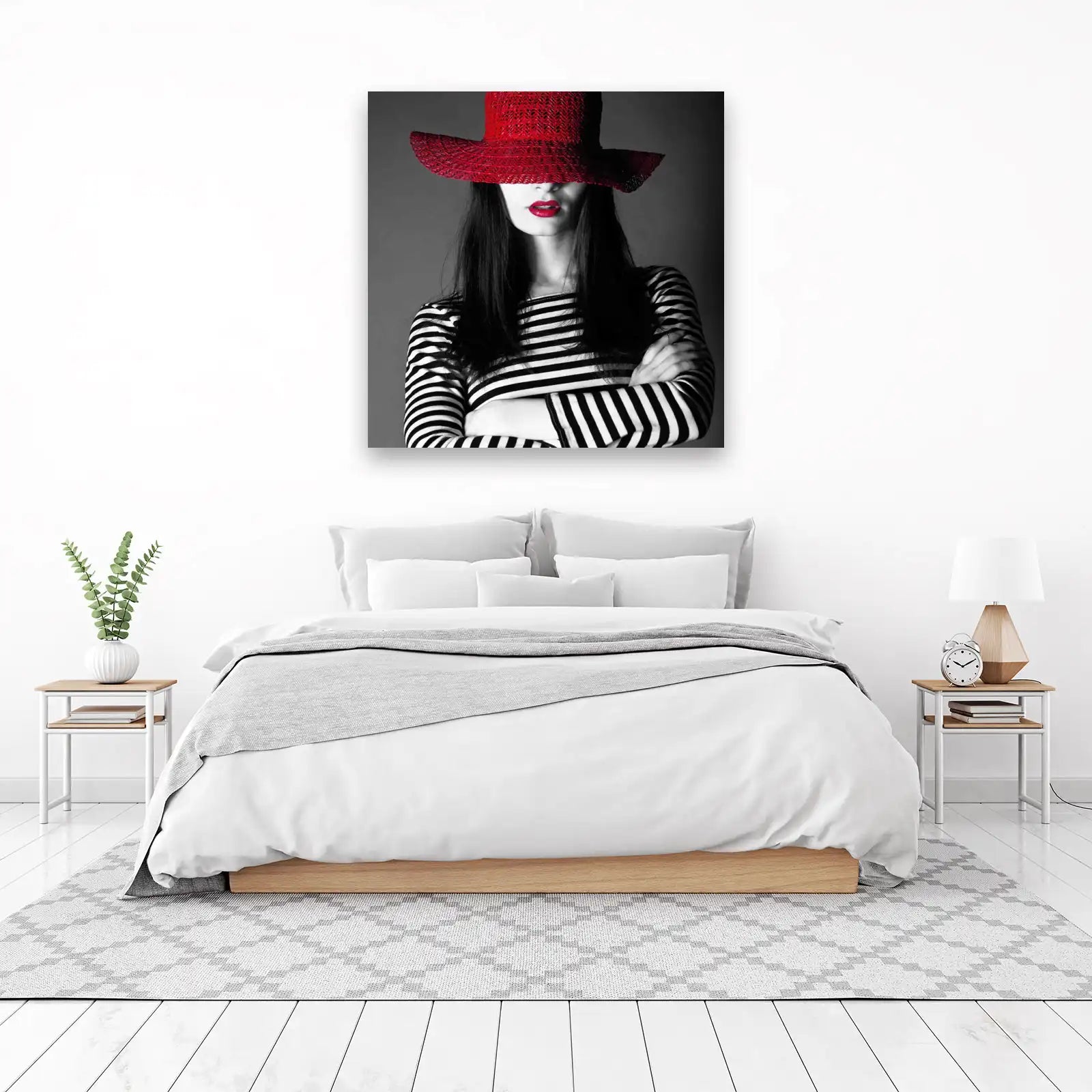 Chic Red Hat Glamour Portrait Wall Art