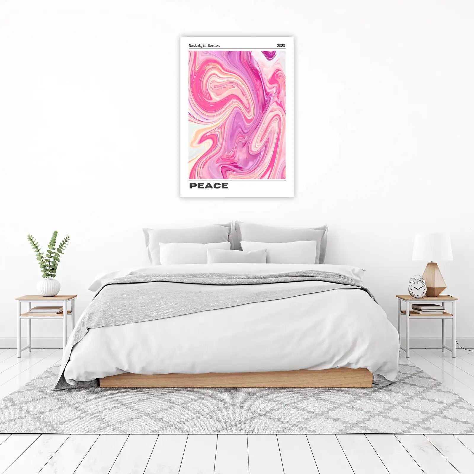 Abstract Pink Swirls "Peace" Wall Art