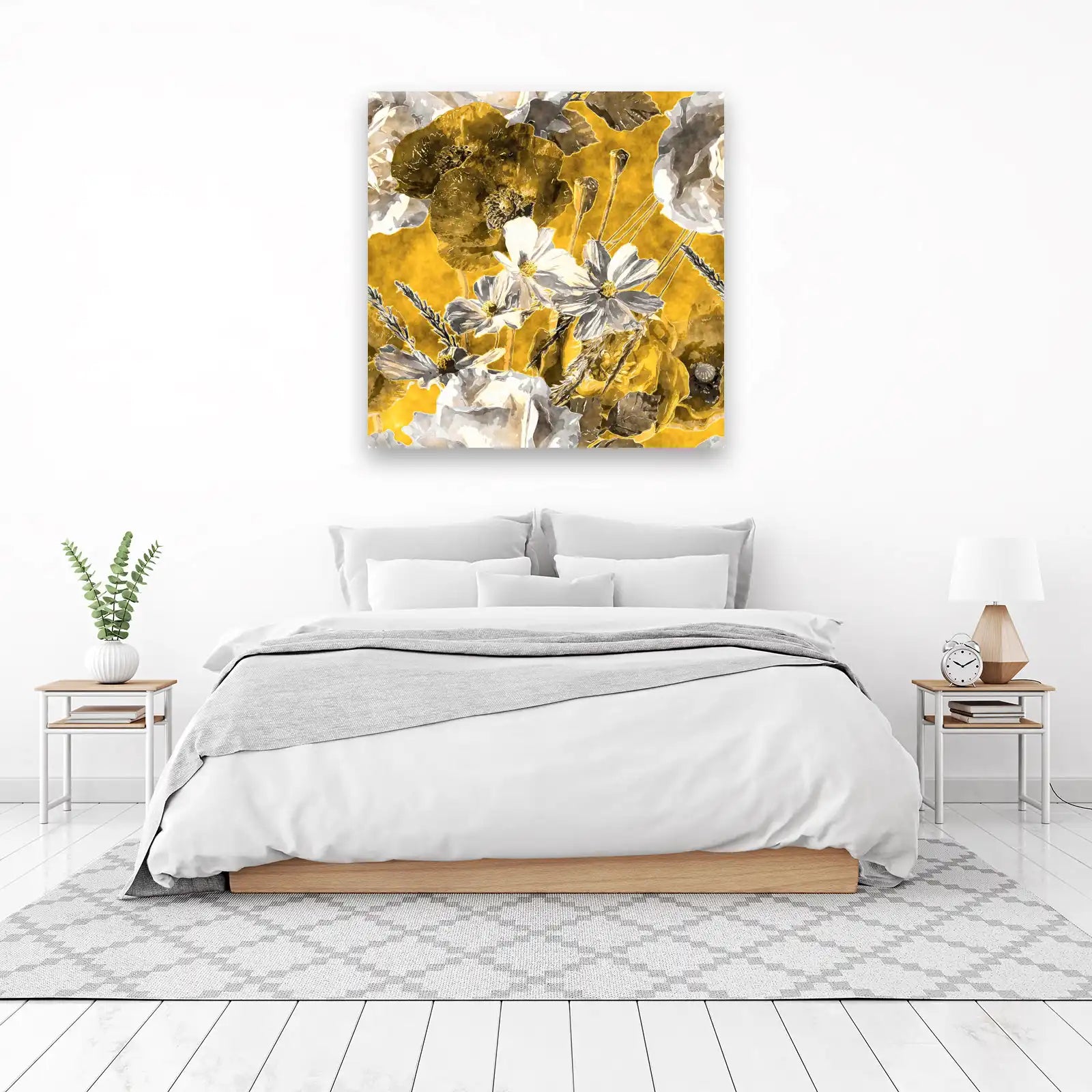 Golden Floral Watercolor Wall Art Wall Art