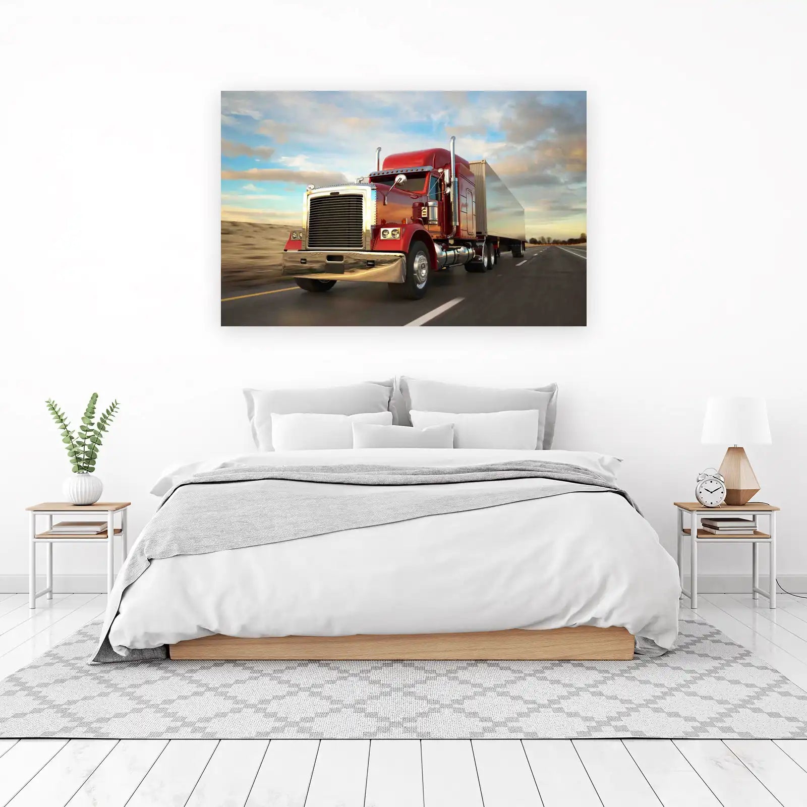 Bold Red Semi Truck Road Trip Wall Art