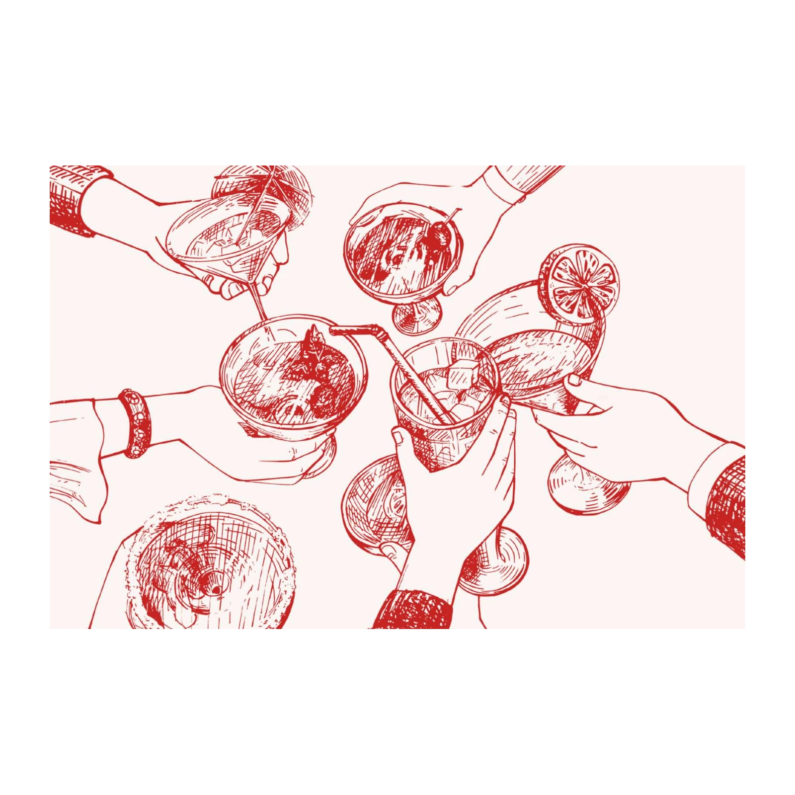 Cheers Cocktail Toast Red Sketch Wall Art