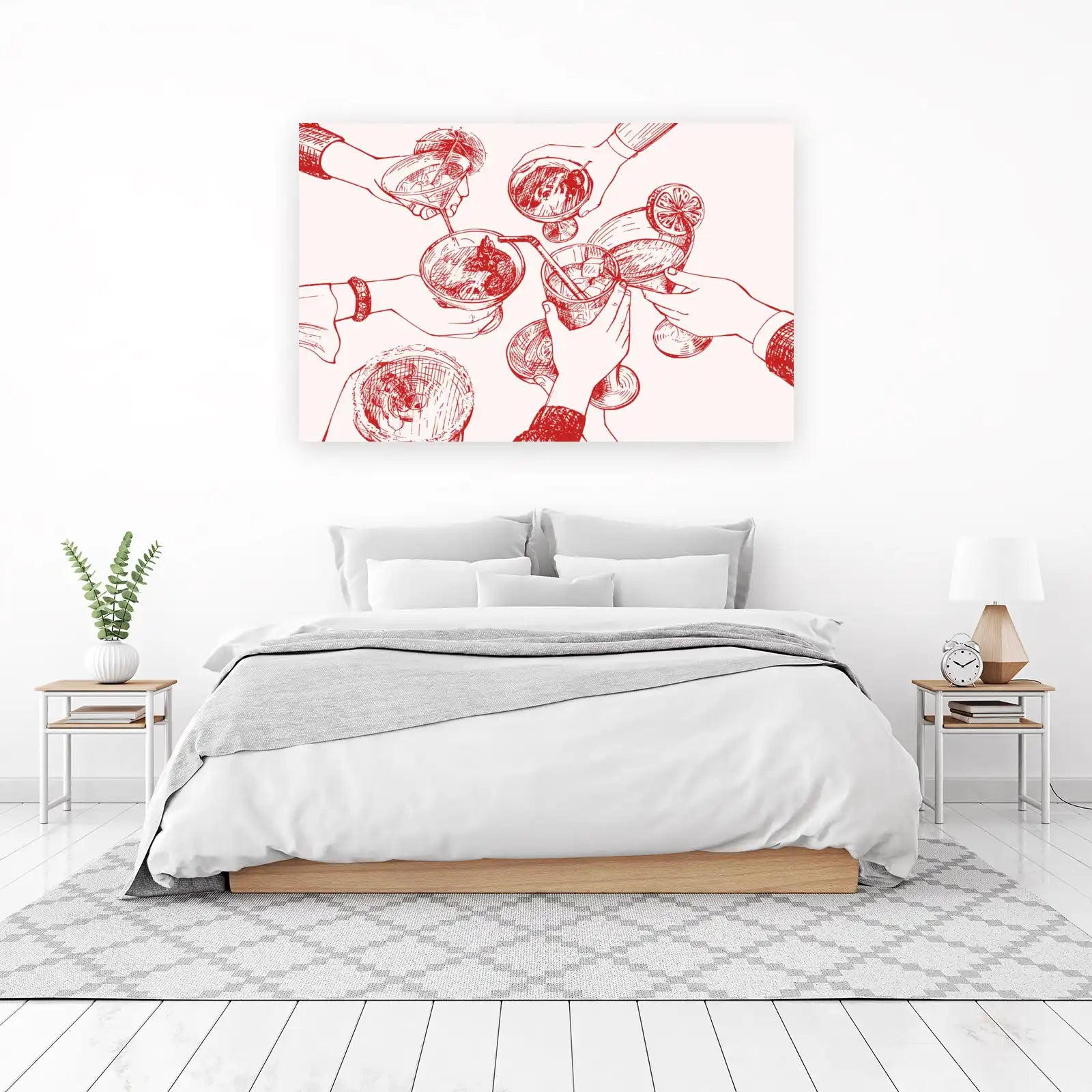 Cheers Cocktail Toast Red Sketch Wall Art