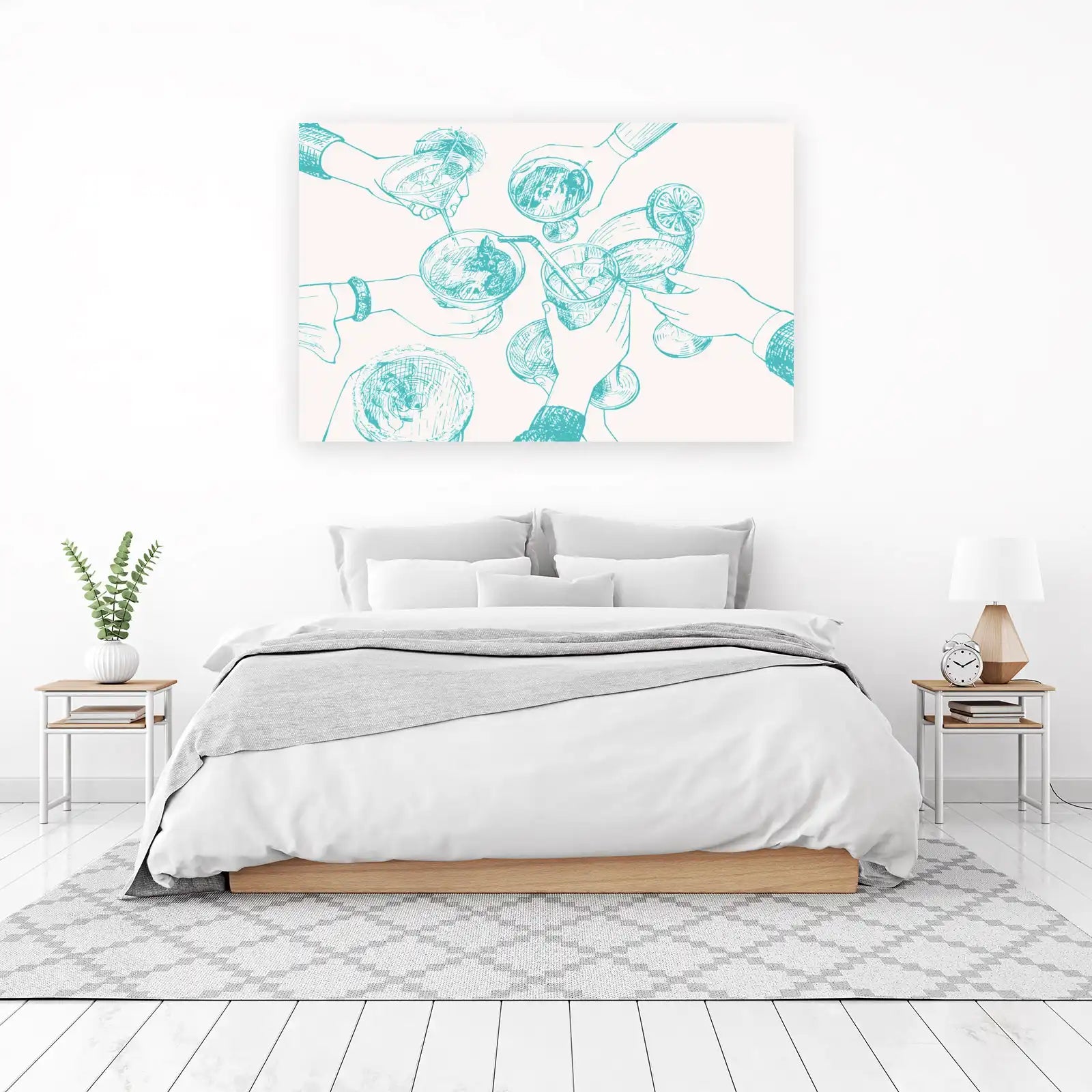 Cheers Toast Teal Line Art Wall Art
