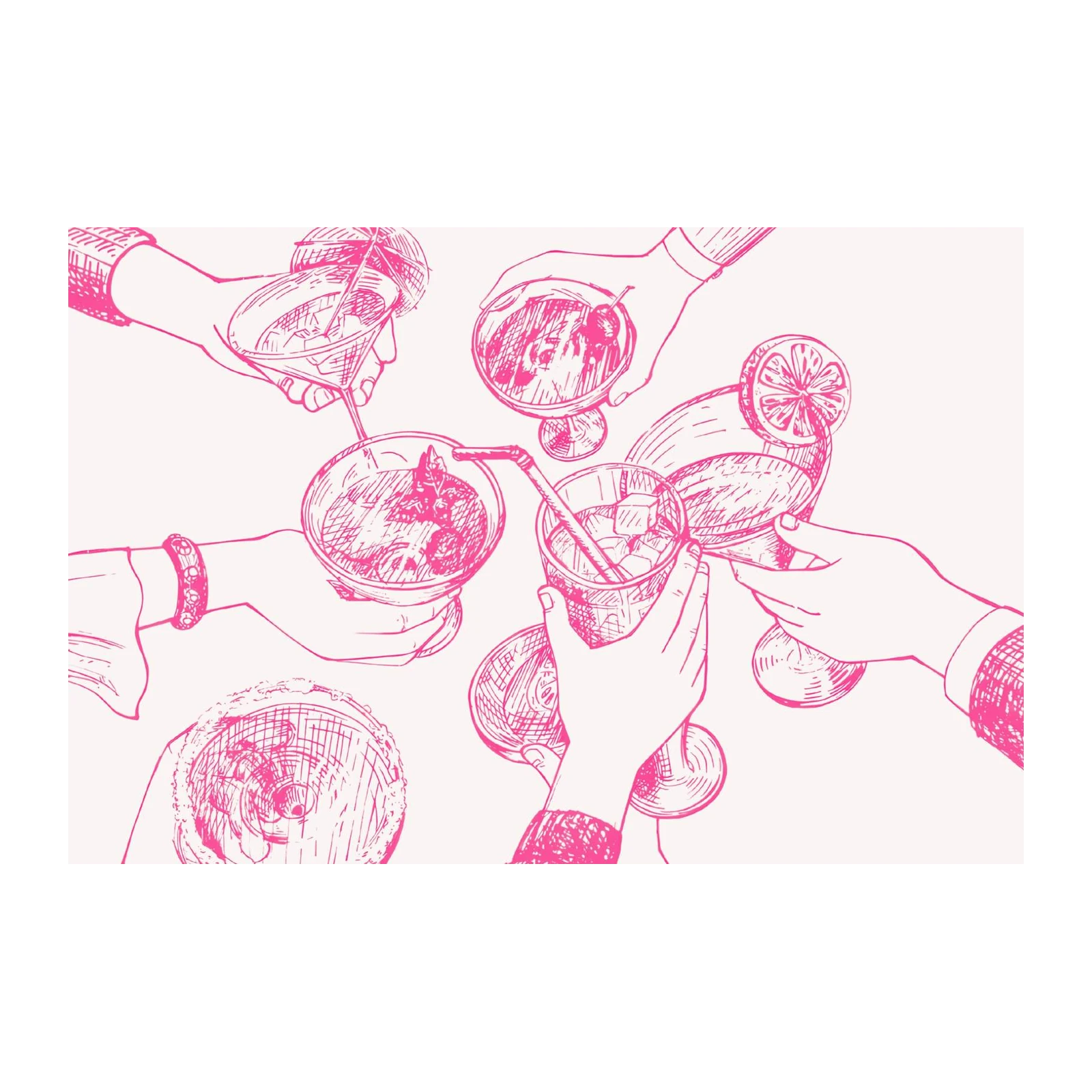 Cheers Cocktail Toast Pink Line Art Wall Art