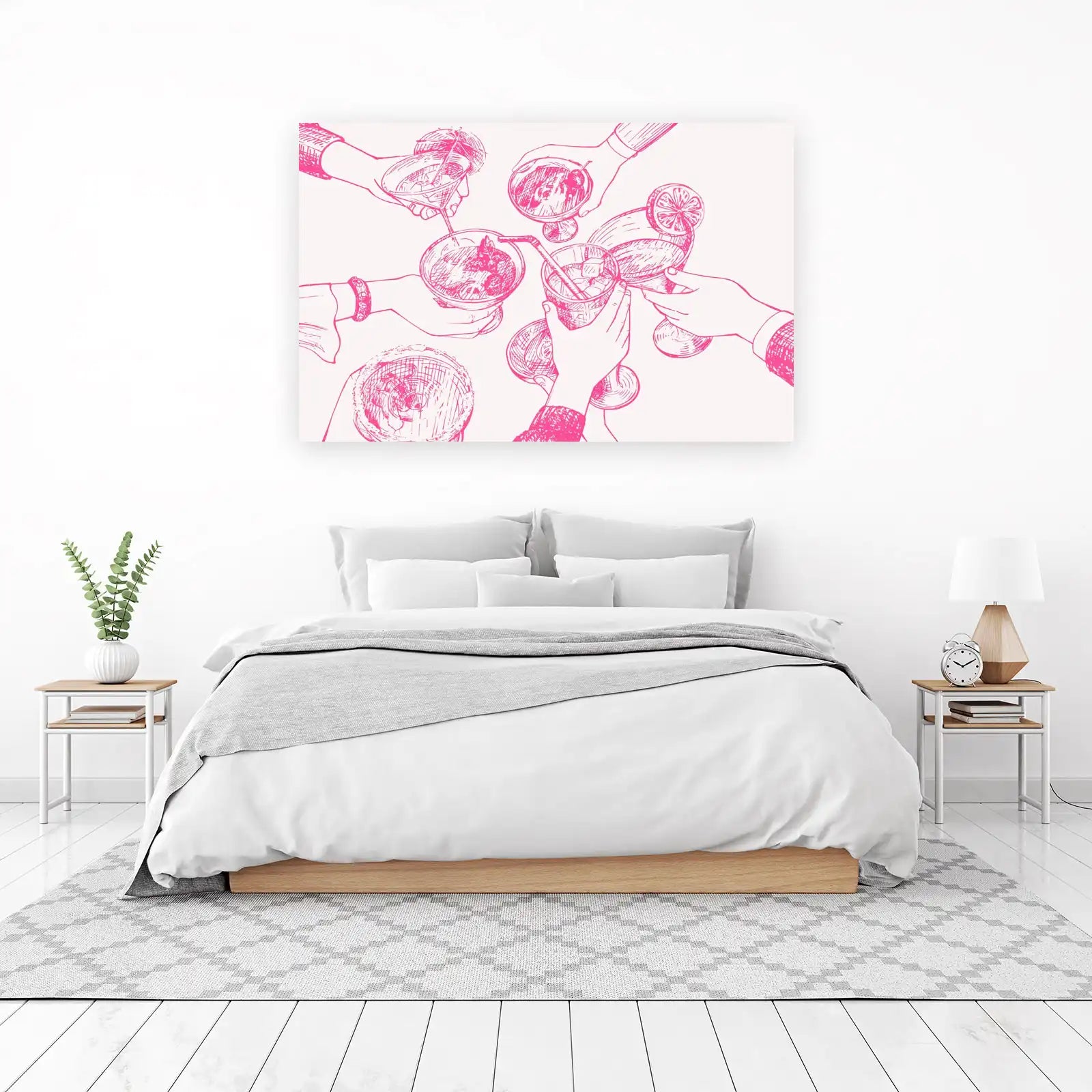 Cheers Cocktail Toast Pink Line Art Wall Art
