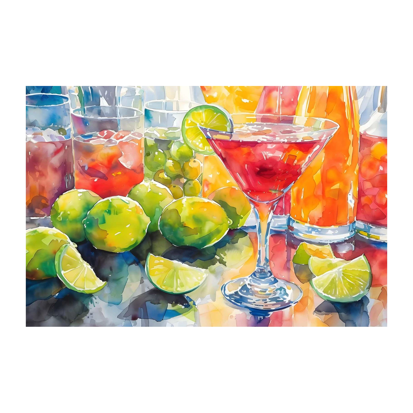Vibrant Cocktail & Lime Watercolor Wall Art