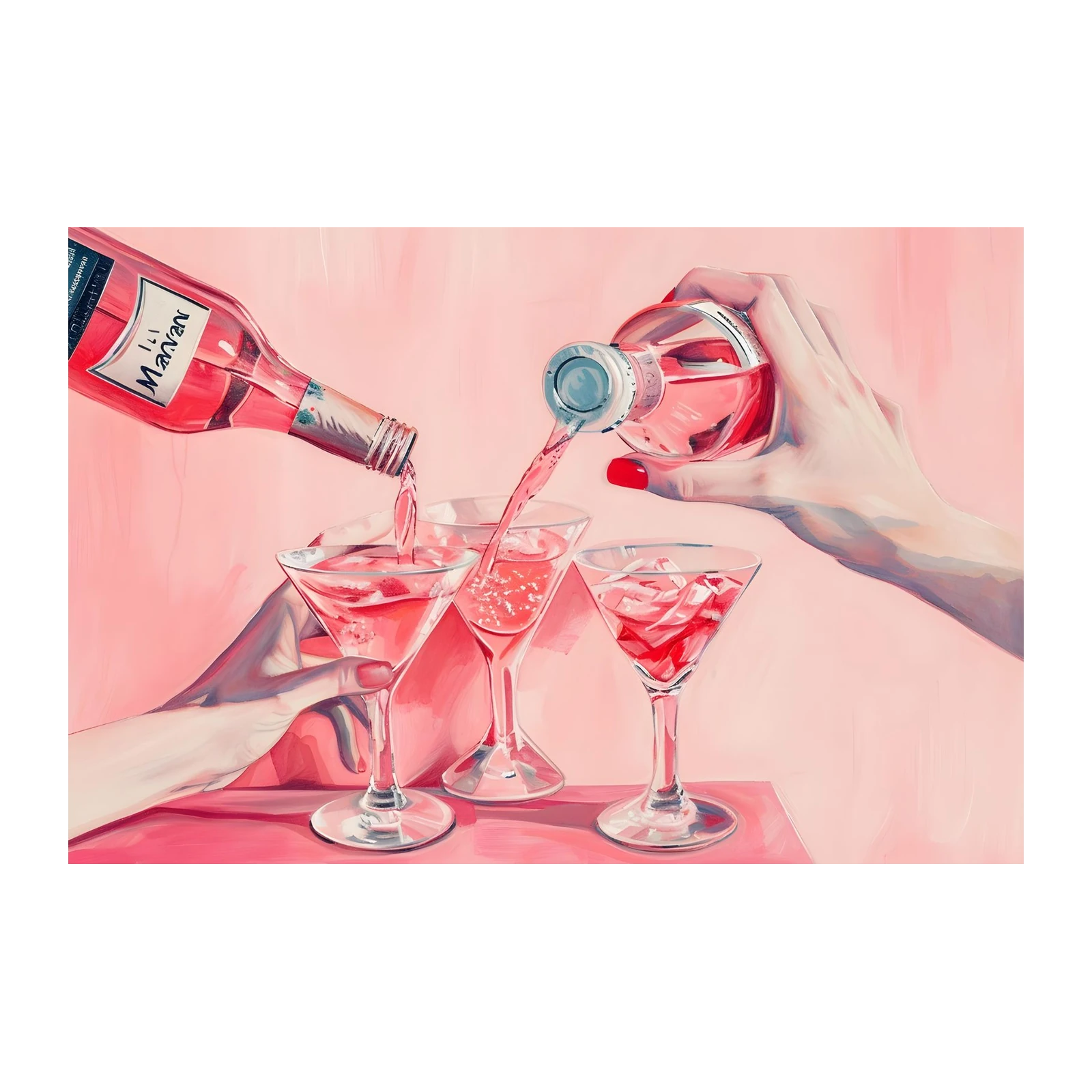 Pink Cocktail Pour Wall Art | Modern Bar Art