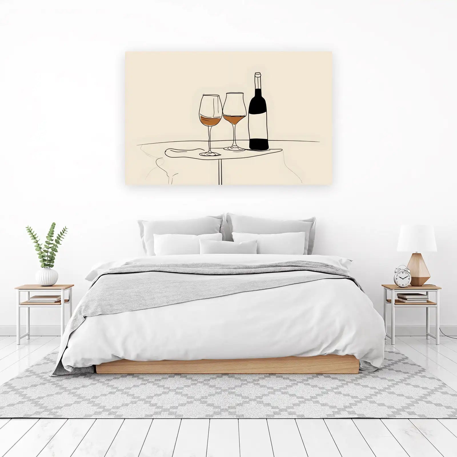 Minimalist Wine Bottle & Glasses Wall Art