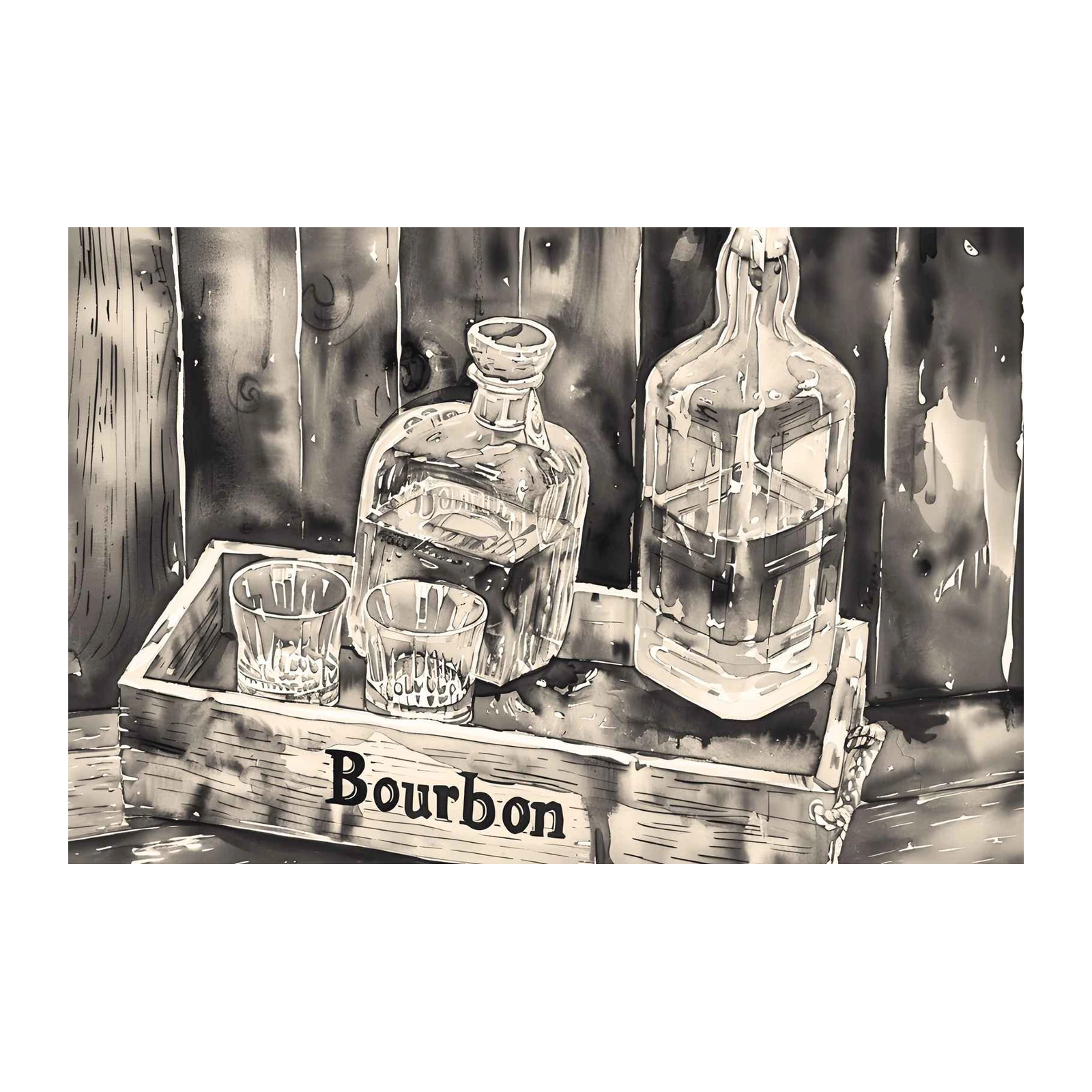 Bourbon & Glasses Vintage Style Wall Art