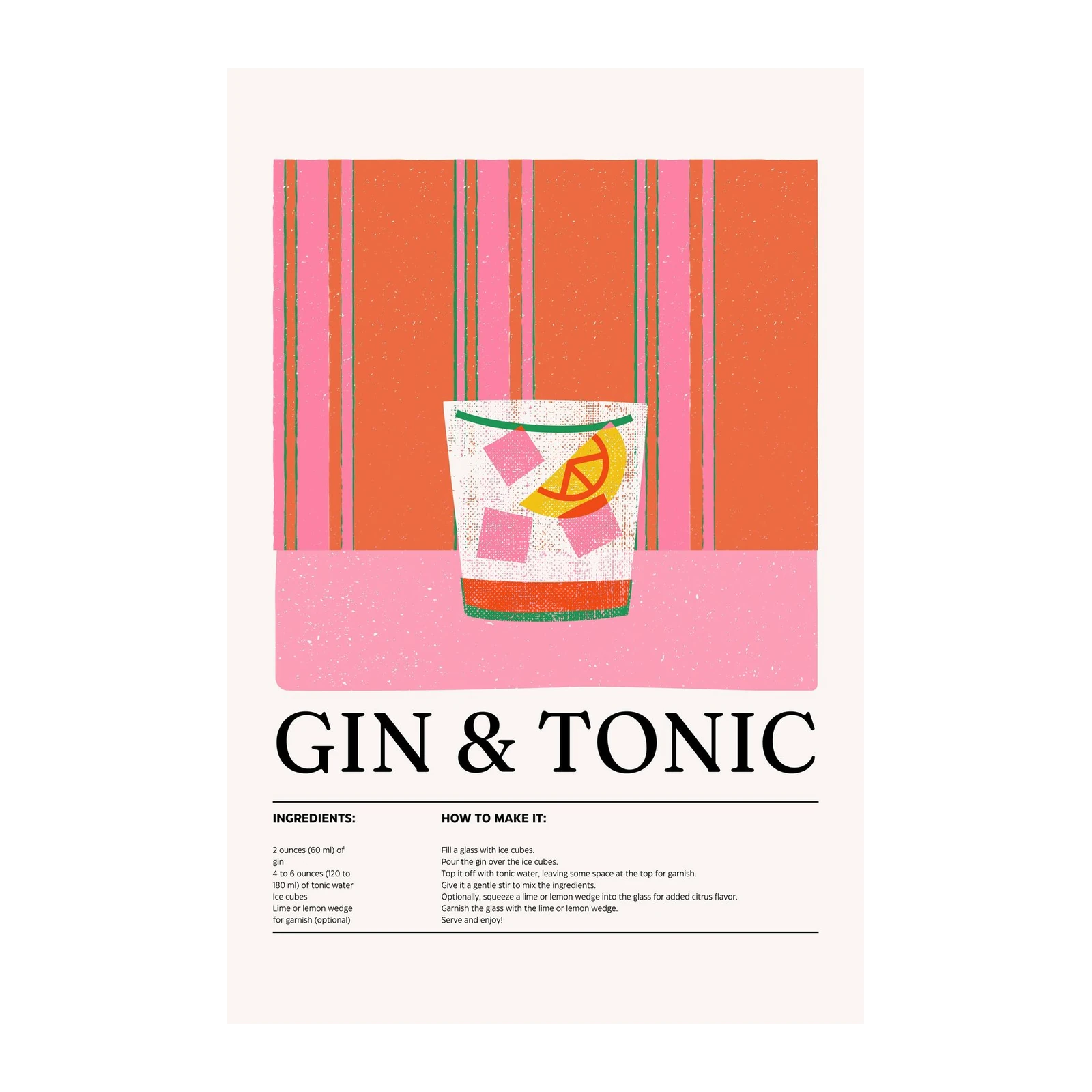 Vibrant Gin & Tonic Recipe Wall Art