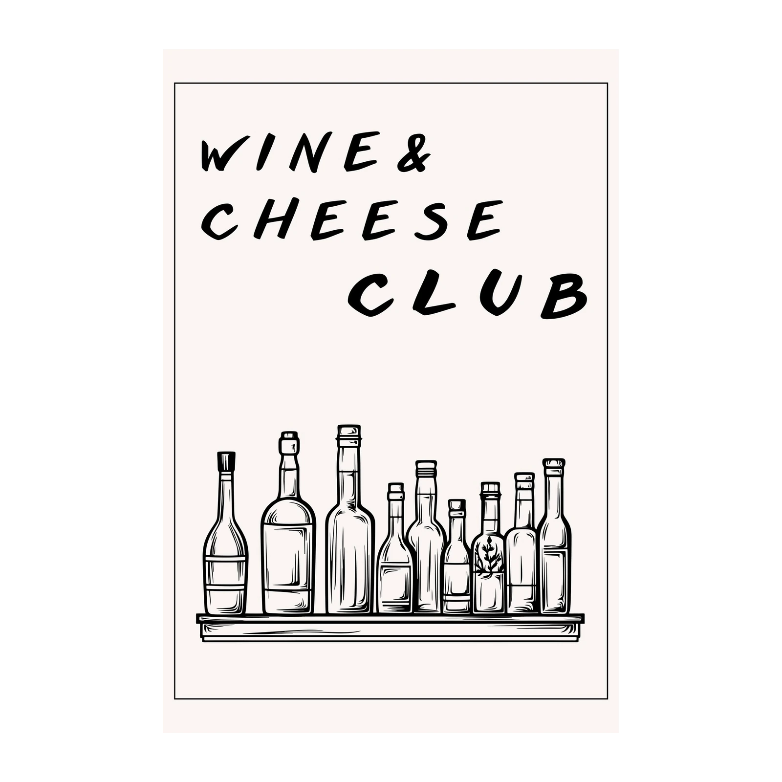 Wine & Cheese Club Vintage Bottle Wall Art