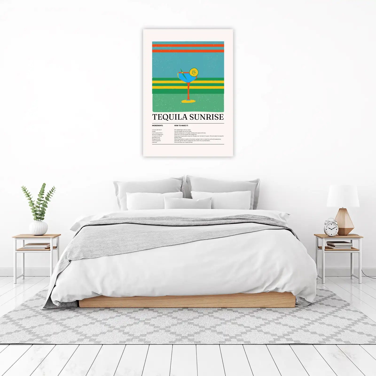 Retro Tequila Sunrise Cocktail Recipe Wall Art