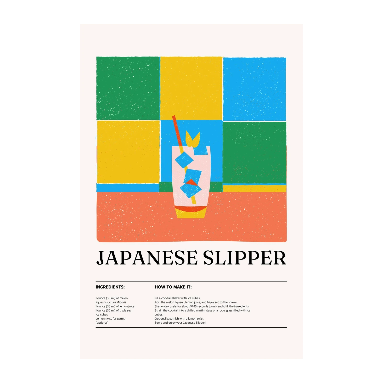 Vibrant Japanese Slipper Cocktail Wall Art