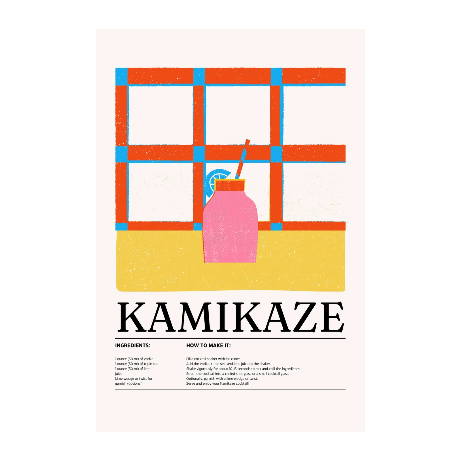 Retro Kamikaze Cocktail Recipe Wall Art