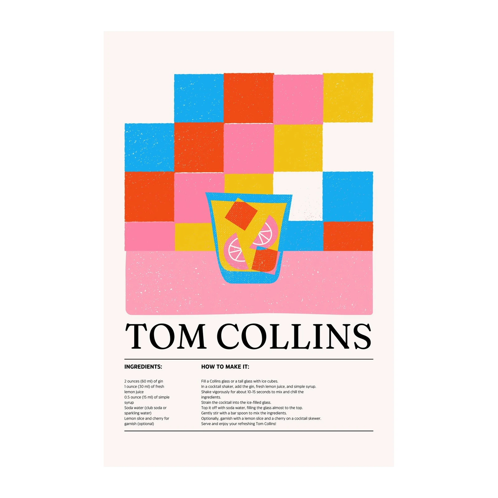 Tom Collins Cocktail Recipe Mid-Century Wall Art
