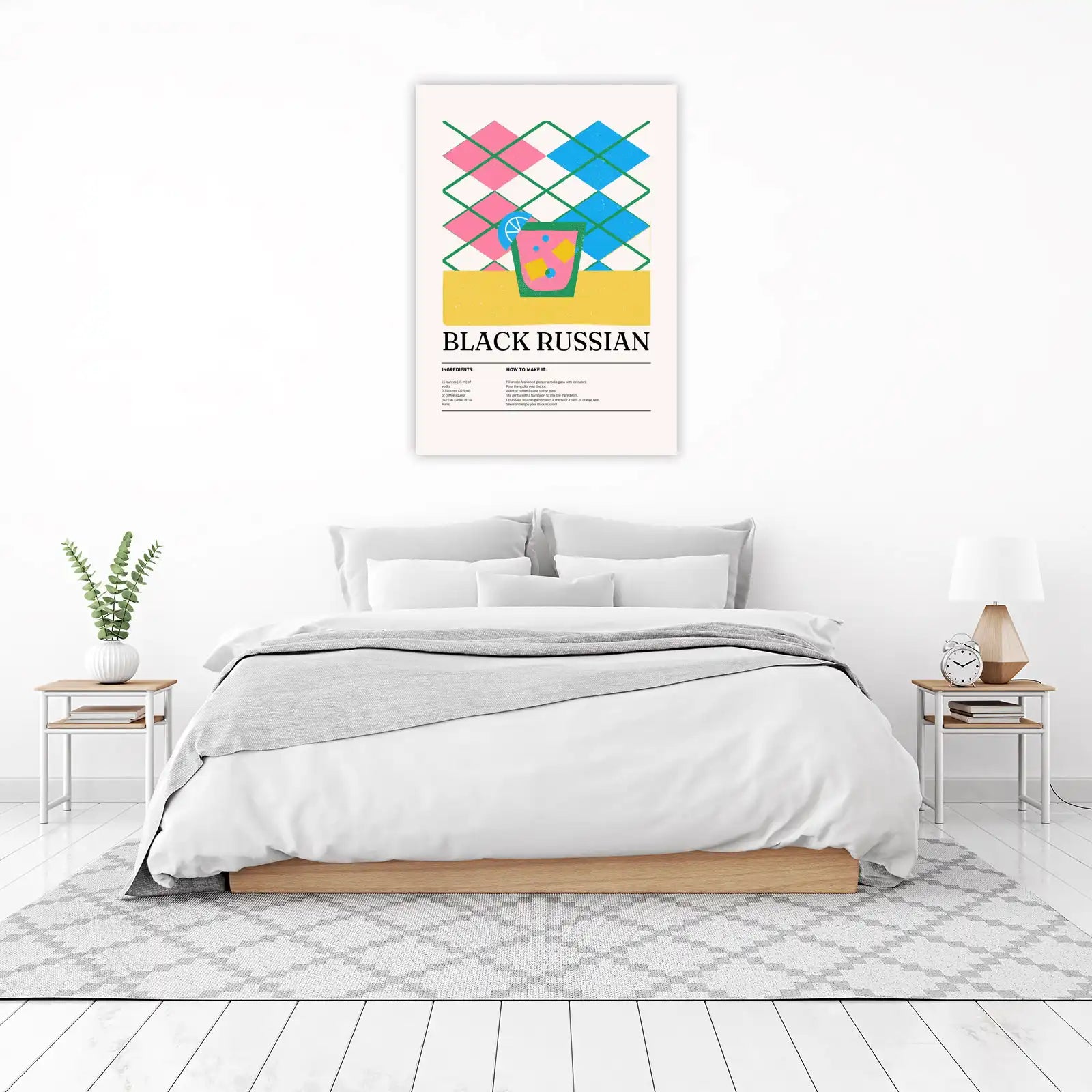 Retro Black Russian Cocktail Recipe Wall Art