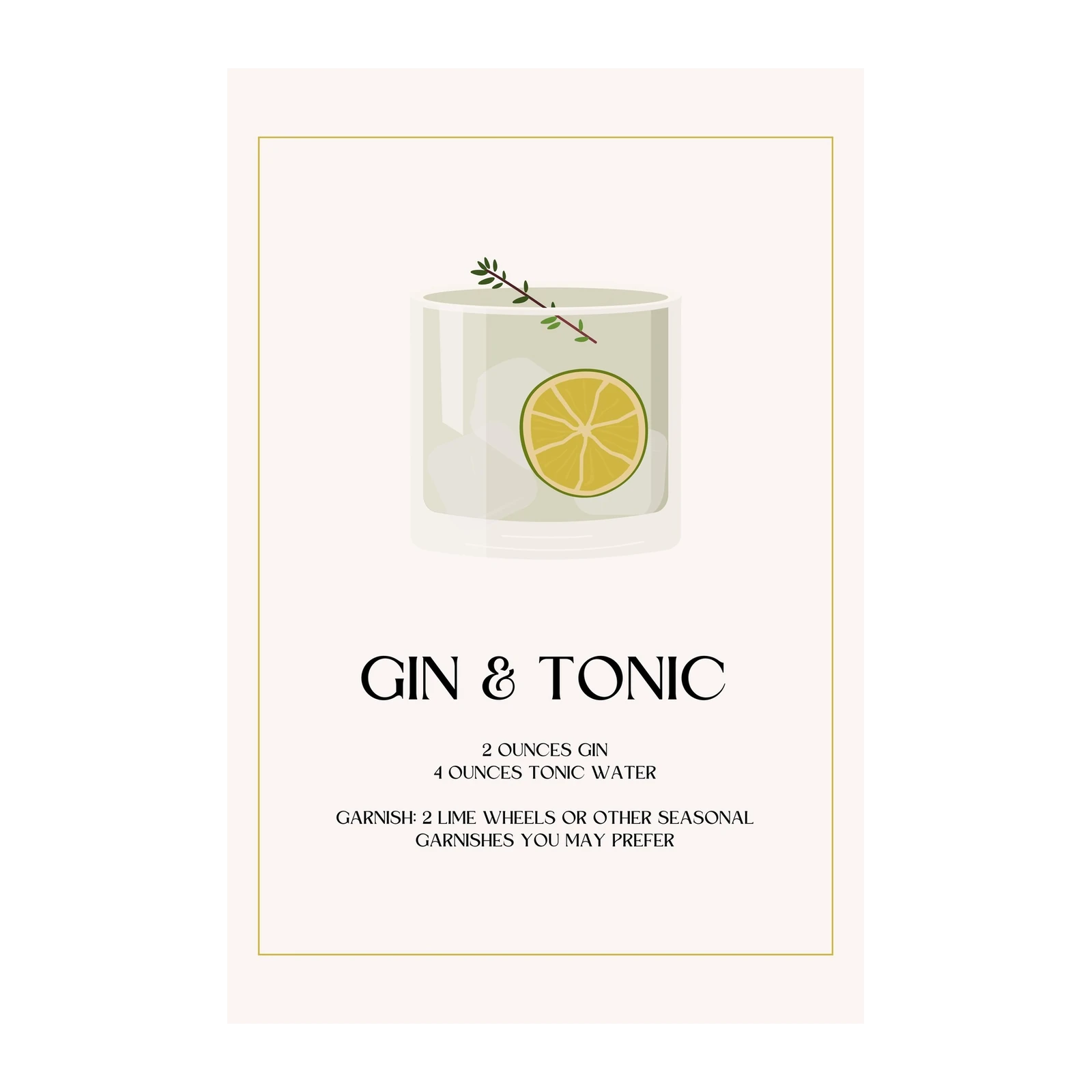 Elegant Gin & Tonic Recipe Wall Art