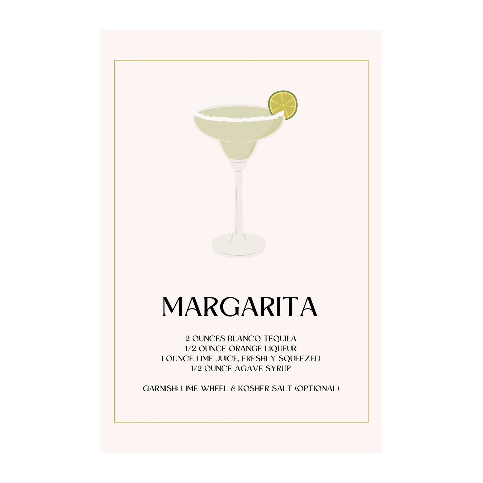Classic Margarita Recipe Minimalist Wall Art