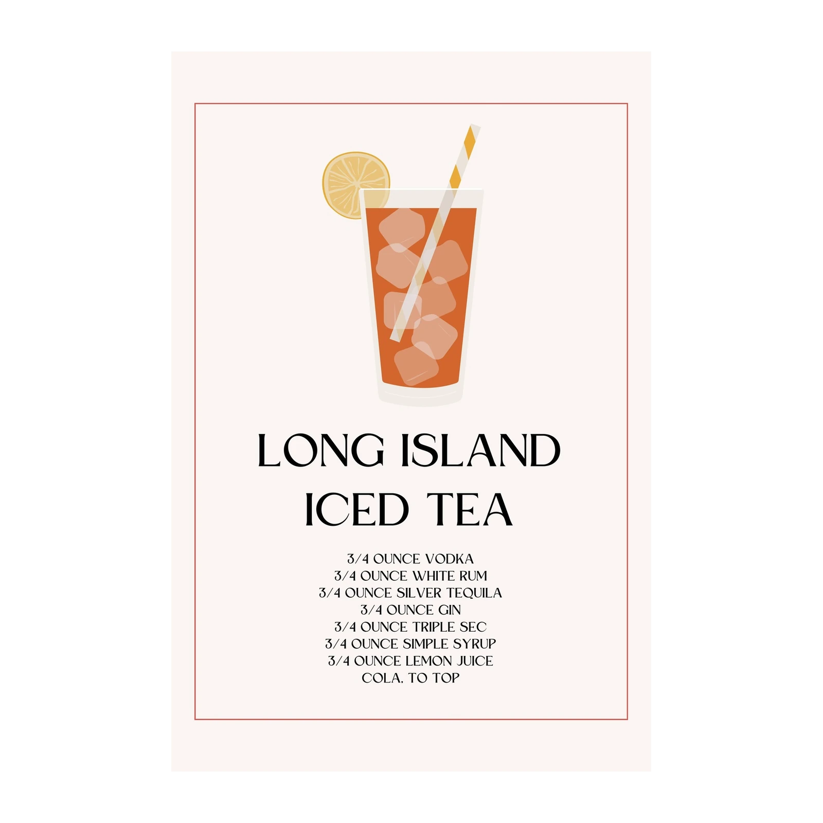 Long Island Iced Tea Recipe Minimalist Wall Art
