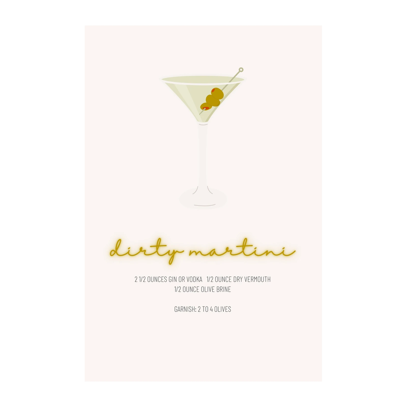 Dirty Martini Recipe Art Wall Art