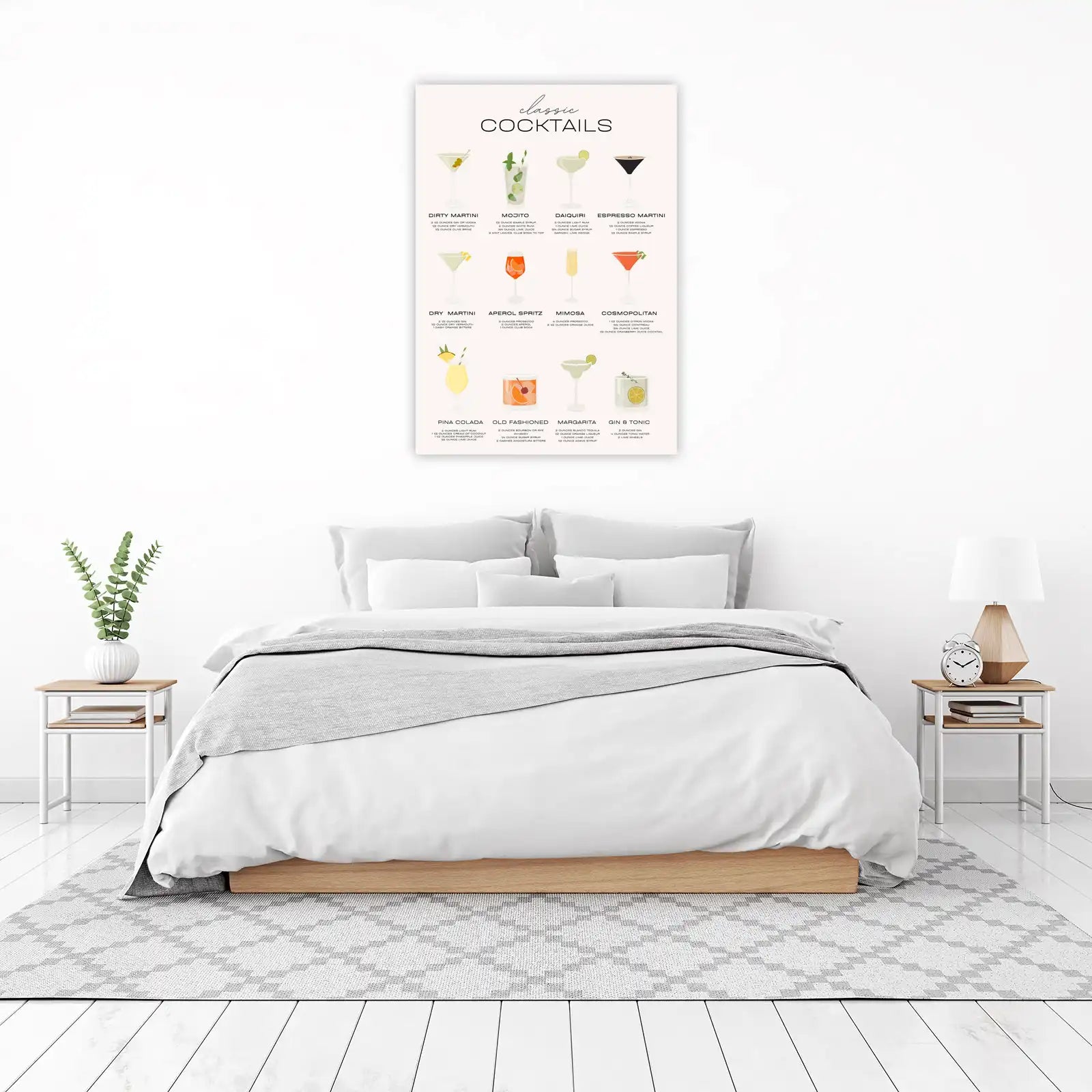 Classic Cocktail Recipes Wall Art for Bar Decor