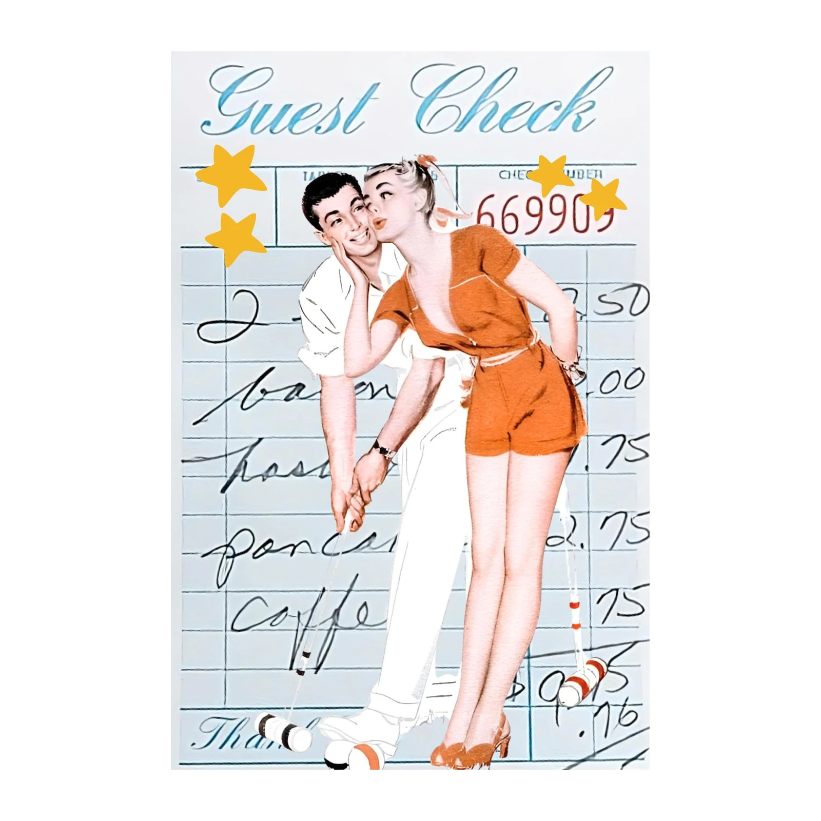 Retro Couple Kiss Guest Check Wall Art