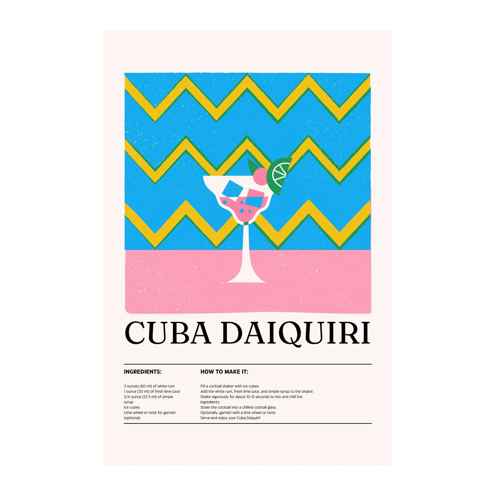 Vibrant Cuba Daiquiri Recipe Wall Art