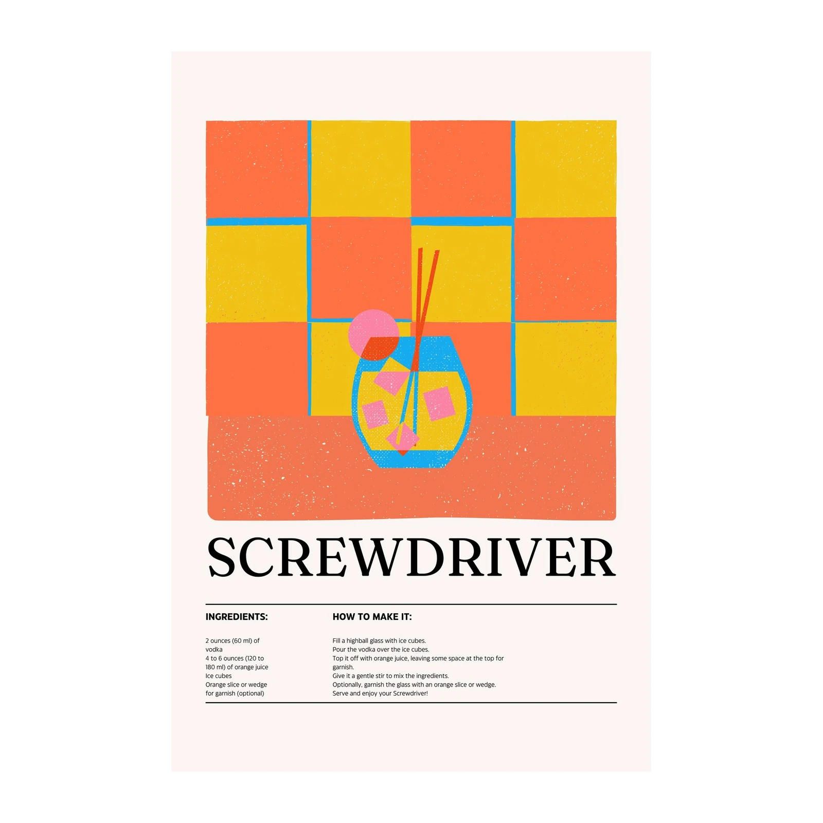 Retro Screwdriver Cocktail Recipe Wall Art